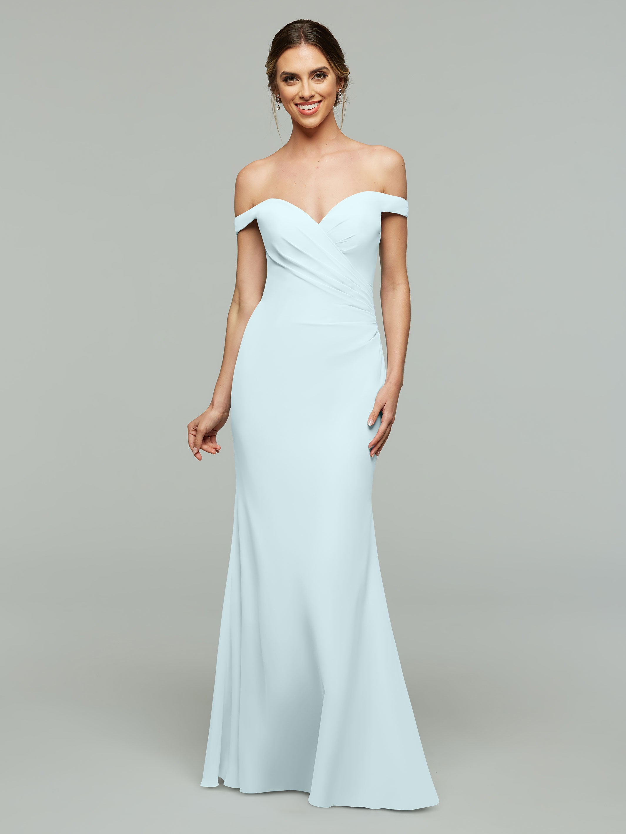 Elegant Off-the-Shoulder Chiffon Bridesmaid Dress with Fit & Flare Silhouette | Perfect for Weddings, Prom & Formal Events