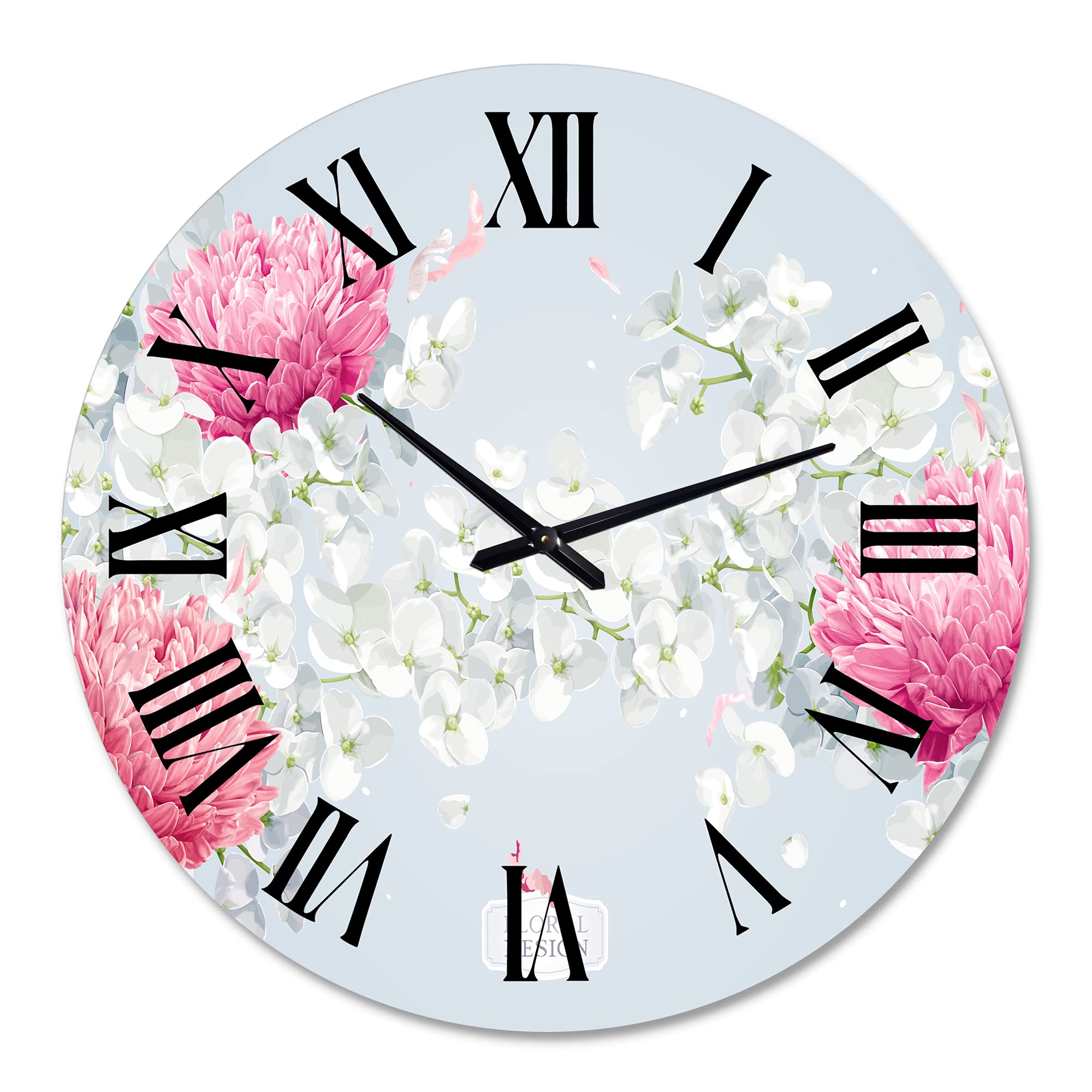 DesignQ Traditional Floral Wall Clock - Large 'Chrysanthemums & Apple Blossom' Kitchen Decor | Perfect for Home, Office & Farmhouse Style Interiors