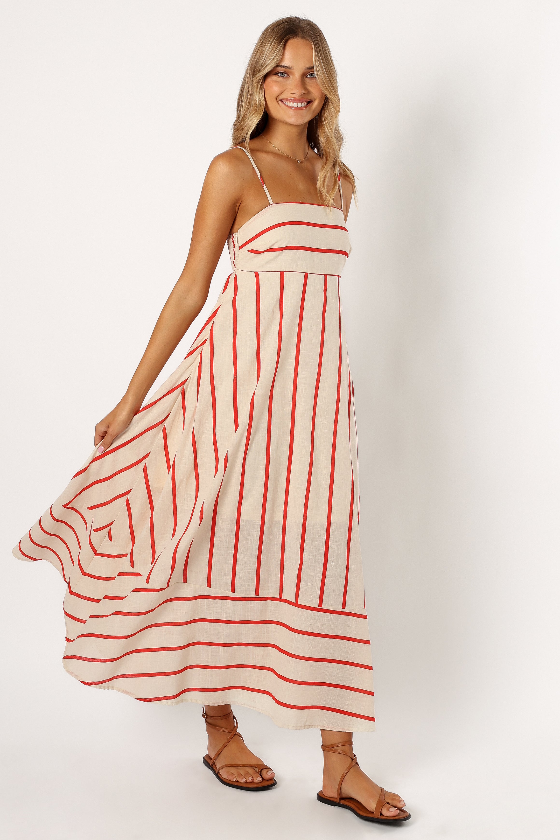 Brea Maxi Dress - Cream Stripe Flowy Summer Dress for Women | Beach Wedding, Vacation & Casual Outfit