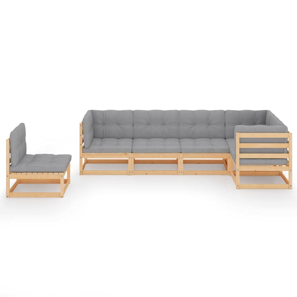 vidaXL 6-Piece Pinewood Patio Lounge Set with Gray Cushions & Retro Design - Outdoor Furniture for Garden, Poolside & Backyard Relaxation - Easy Home Assembly