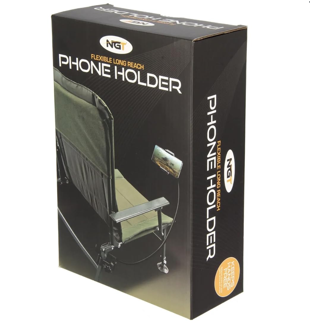 NGT Universal Phone Holder with Chair Mount & Flexible Arm - Boat, Car, Office, Home Use - Compatible with All Smartphones