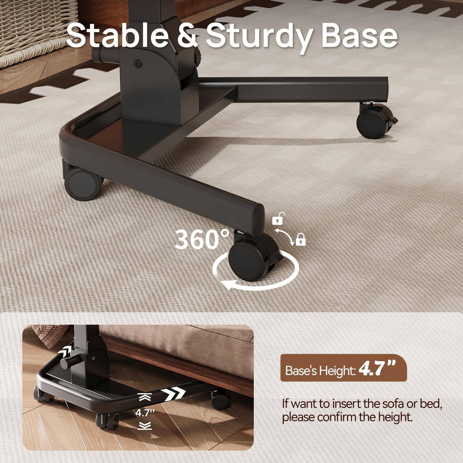Adjustable Height Foldable Standing Desk with Wheels - Portable Sit Stand Workstation for Home Office, 90° Tiltable Laptop Desk, Ergonomic Mobile Desk for Small Spaces (Ideal for Remote Work, Study & Gaming)