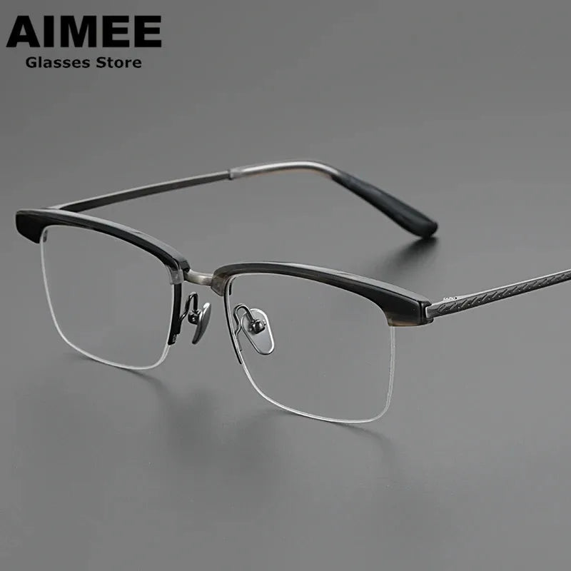 Aimee Unisex Semi-Rimless Square Titanium Acetate Eyeglasses 949105 - Lightweight Durable Glasses for Work, Reading & Fashion