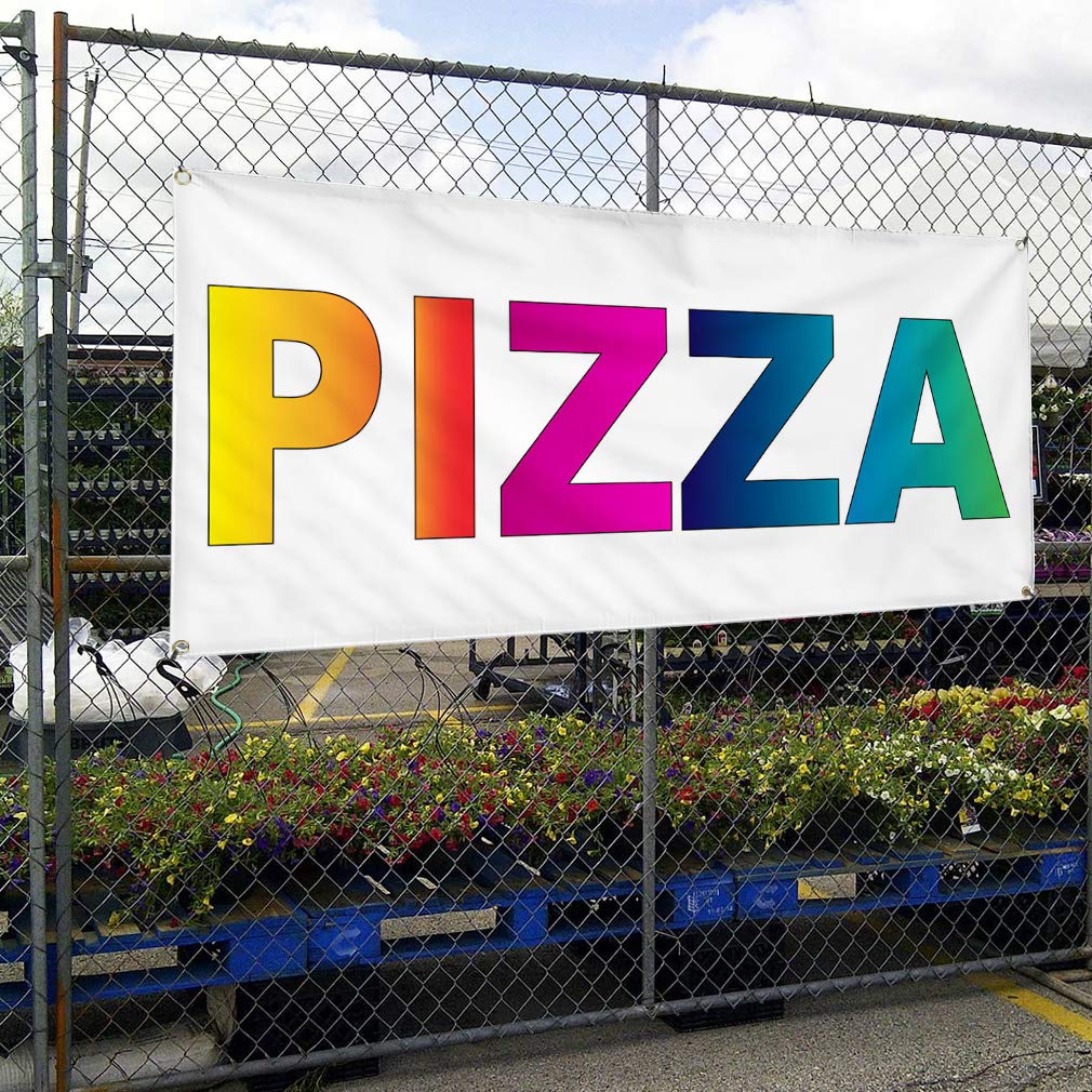 Custom Vinyl Banner for Pizza, Food Bar & Restaurant - Weatherproof Outdoor Sign with 10 Grommets (60x144 Inches) - Perfect for Food Trucks, Yard Sales & Industrial Use