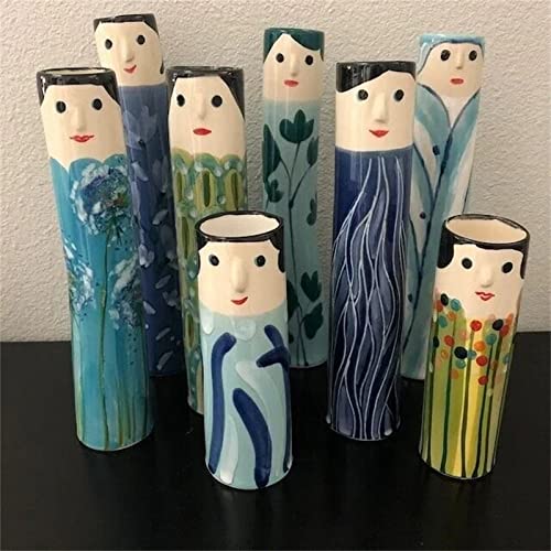 2022 New Spring Family Bud Vases - Hand Painted Cute Character Boho White Resin Vases, Creative Funny Humanoid Home Decor for Living Room, Bedroom & Wedding Centerpieces (Emma)