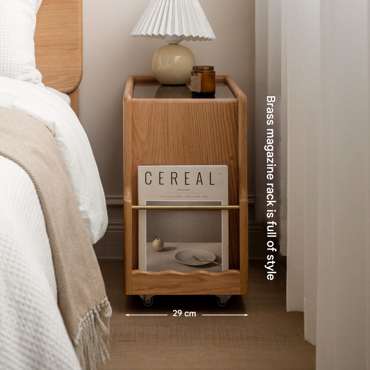 Solid Wood Mobile Glass Side Table - Oak, Poplar, Black Walnut - Perfect for Living Room, Bedroom or Office Use