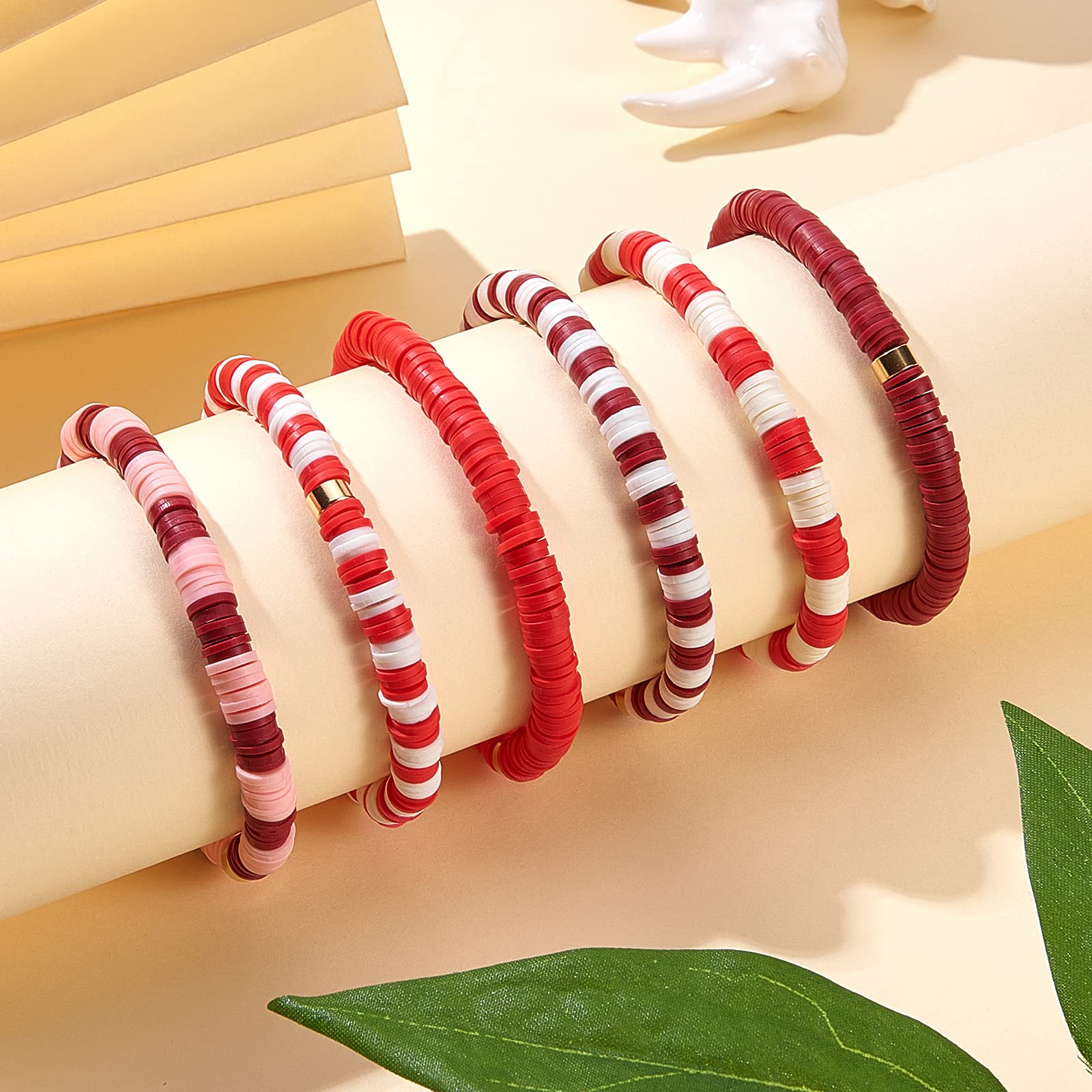 Ornaland Heishi Surfer Bracelets Set - Polymer Clay Heishi Beads Stretch Bracelets for Women - Bohemian Summer Beach Jewelry - Perfect for Surfing, Vacations & Festival Outfits