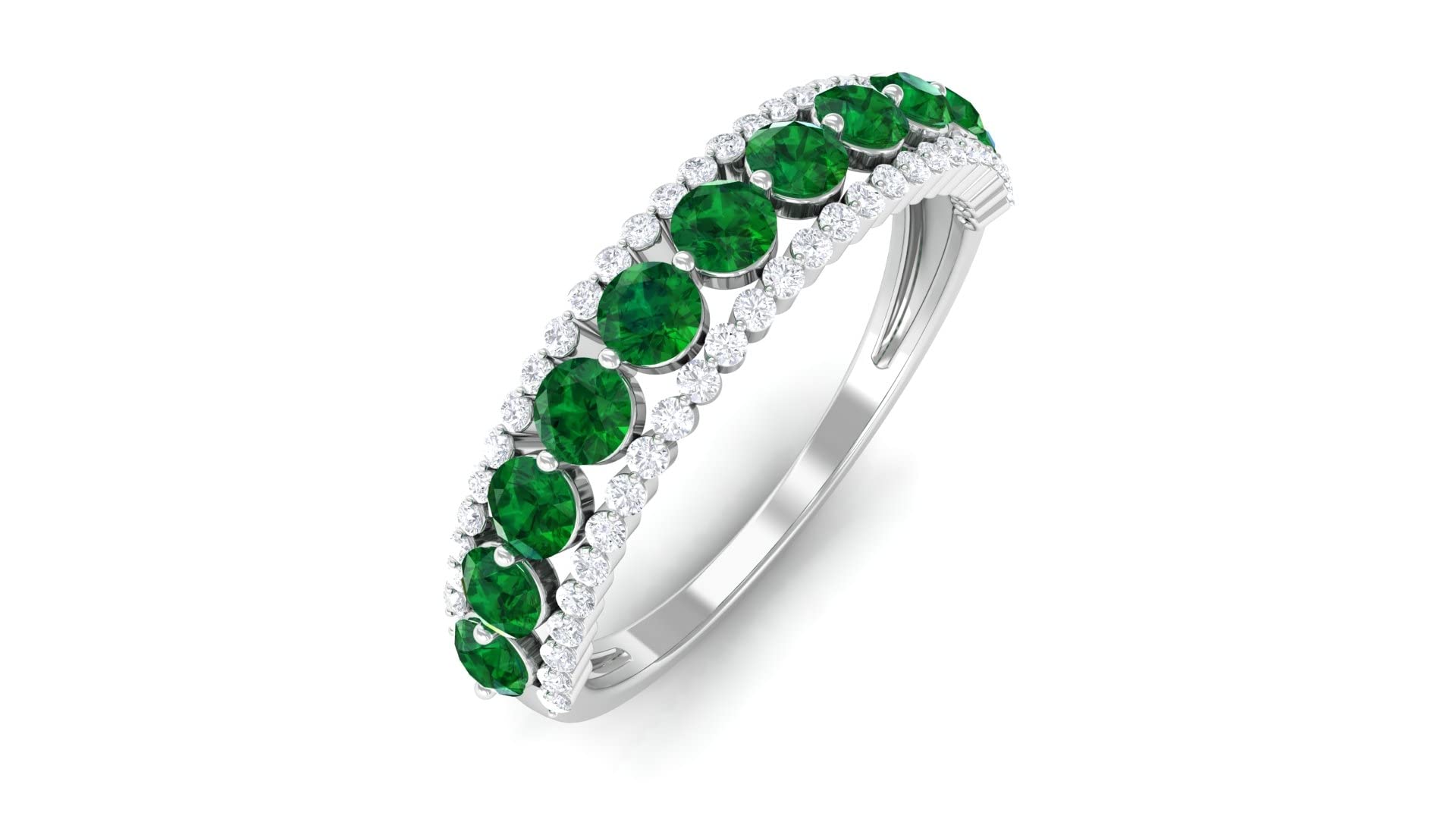 1.25 CT Lab-Created Emerald & Moissanite Half Eternity Ring in 14K Solid Gold - Elegant Wedding Band, Anniversary Gift for Her, Perfect for Bridal Jewelry and Special Occasions