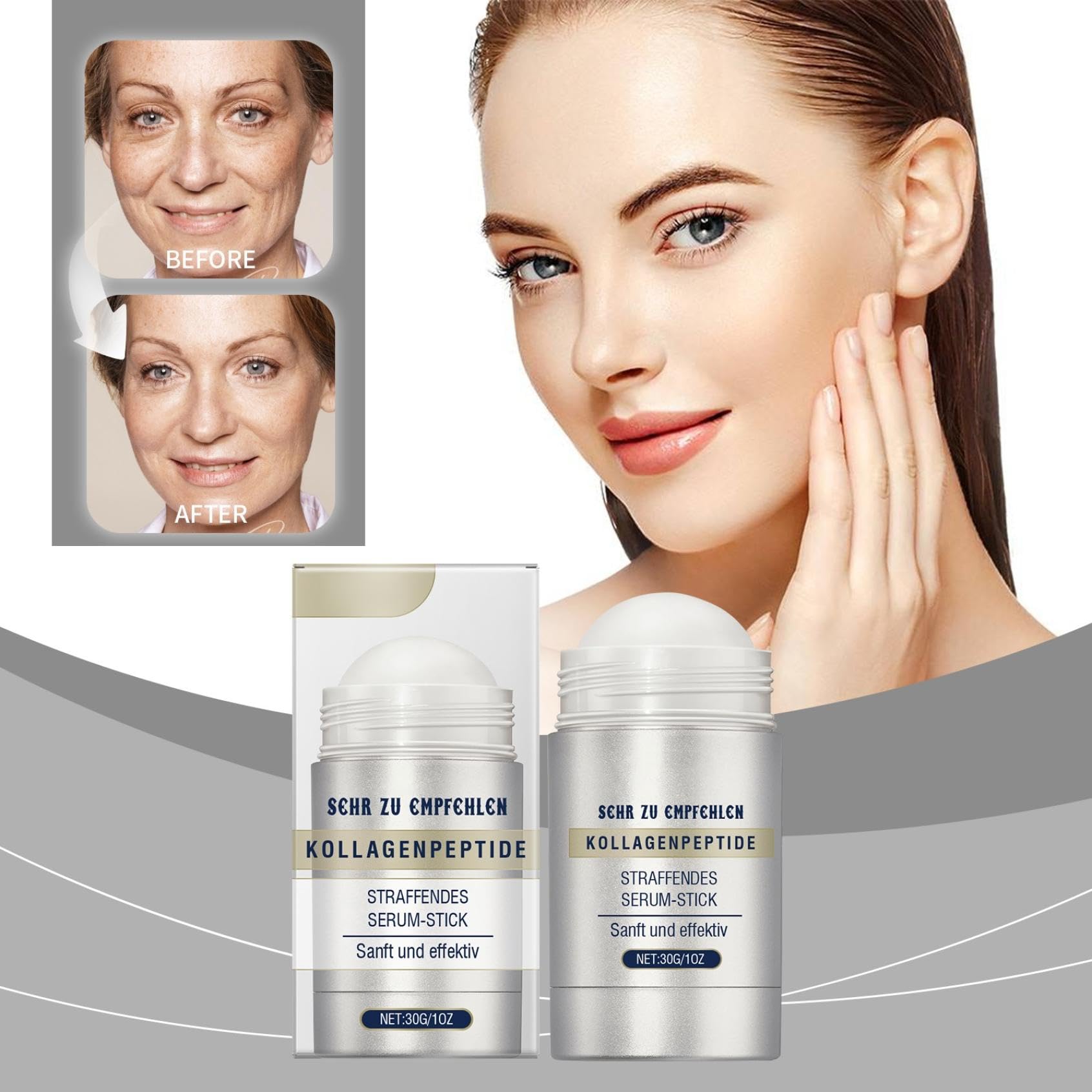 **Collagen Peptide Firming Serum Stick with Retinol – Anti-Aging Wrinkle Treatment for Face & Neck – Tightens Skin, Reduces Fine Lines & Laugh Lines – Improves Elasticity (2 x 30g) – Perfect for Daily Skincare Routine & Travel**