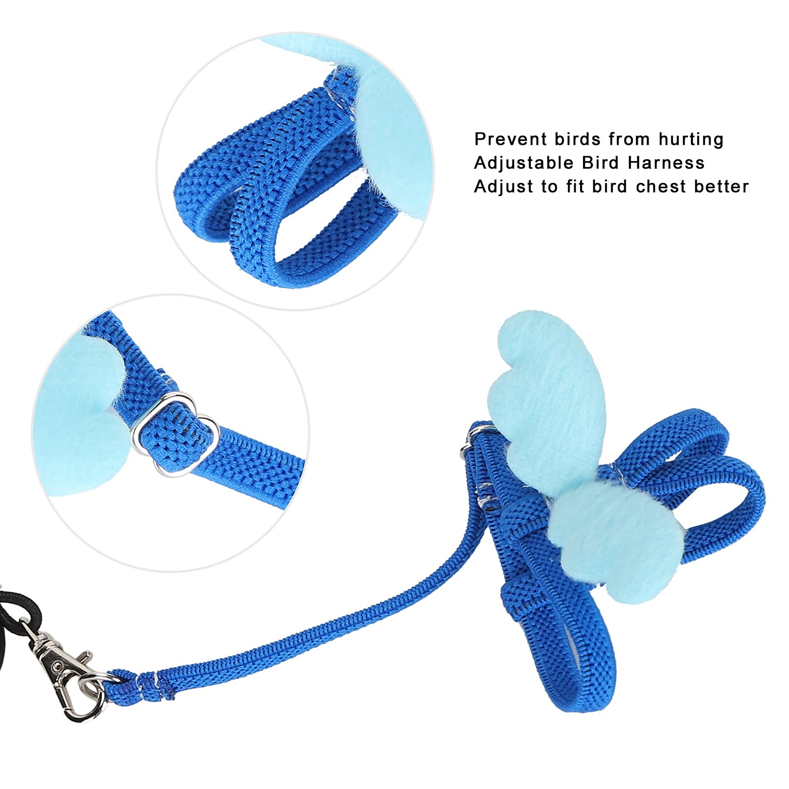 Adjustable Bird Harness for Small Parrots - Cute Pet Bird Leash with Rope Straps - Perfect for Training, Outdoor Walks & Travel (Blue, Size S)