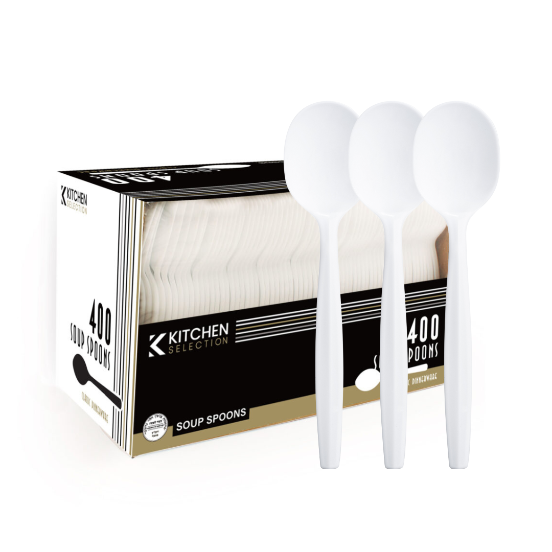 Premium White Plastic Soup Spoons - Bulk Disposable Cutlery Set for Restaurants, Catering, Parties & Picnics - Durable Everyday Flatware for Hot & Cold Foods