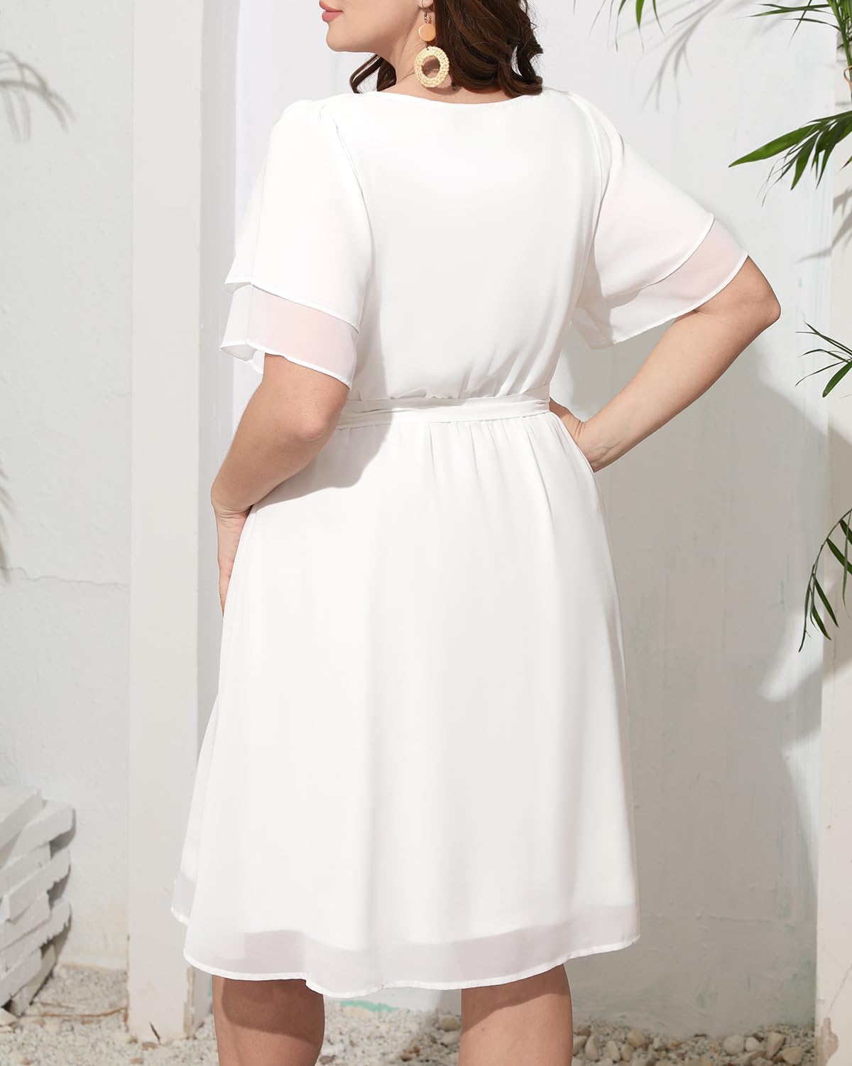 Plus Size Cocktail Dress for Women - Elegant Chiffon Semi Formal Wedding Guest Dress with Keyhole Neck & Knee Length | Perfect for Parties, Bridal Showers, and Evening Events