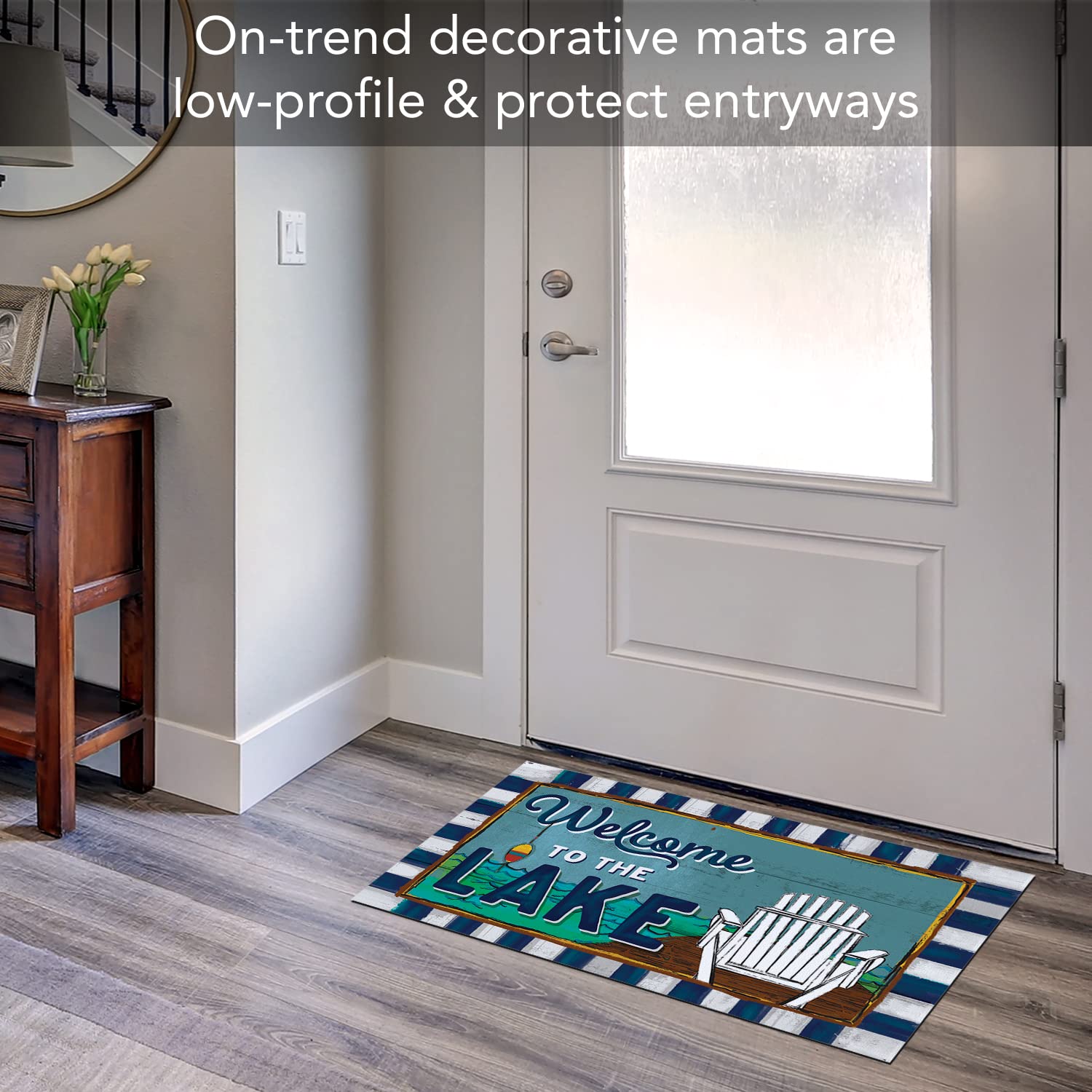 Welcome to The Lake Indoor/Outdoor Entryway Floor Mat - Non-Slip Rubber Backing, Easy Clean, USA Made (29.5