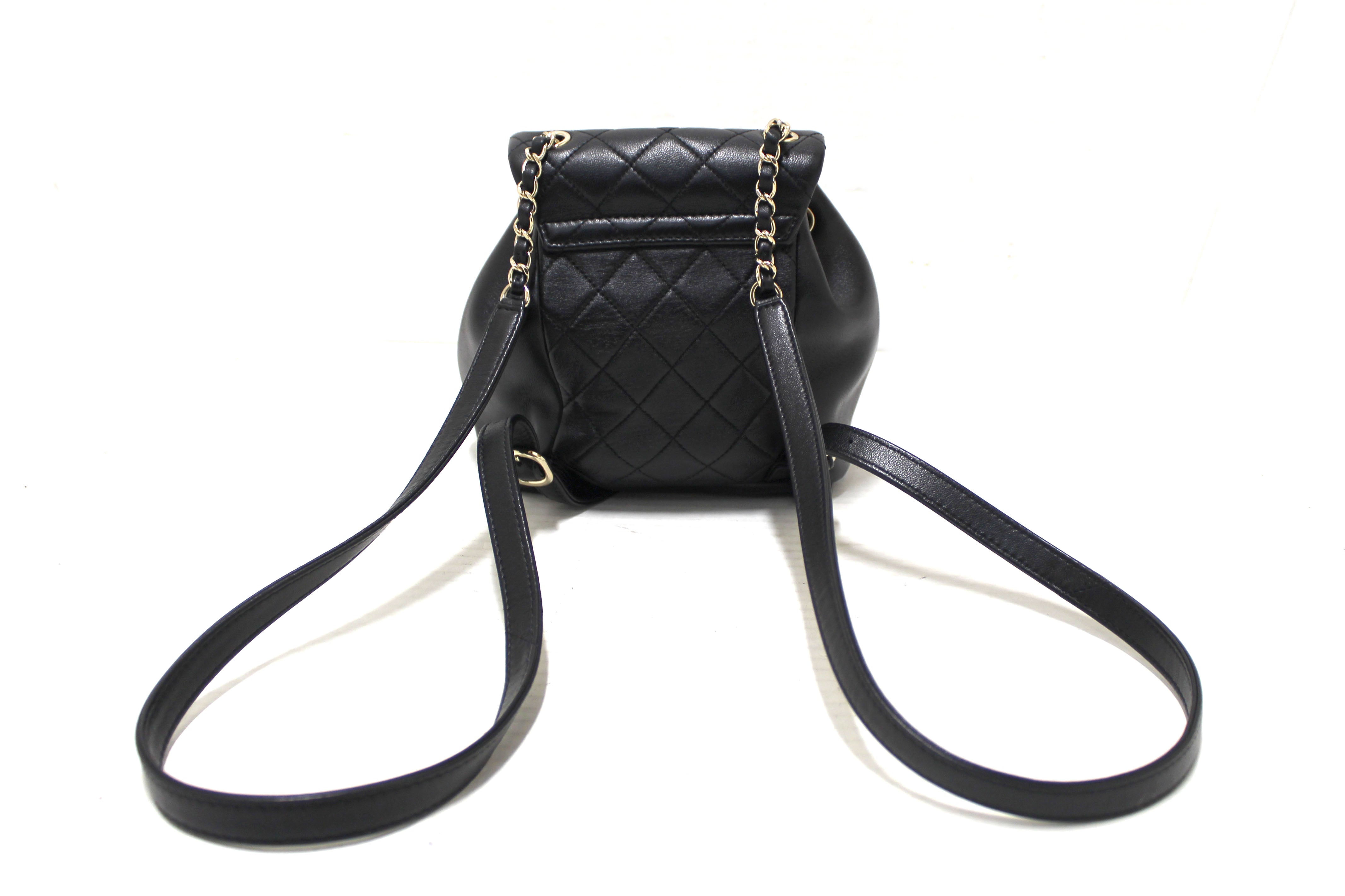 Authentic Chanel Black Lambskin Quilted Leather Small Duma Drawstring Backpack for Women | Luxury Designer Handbag for Travel, Shopping & Everyday Use