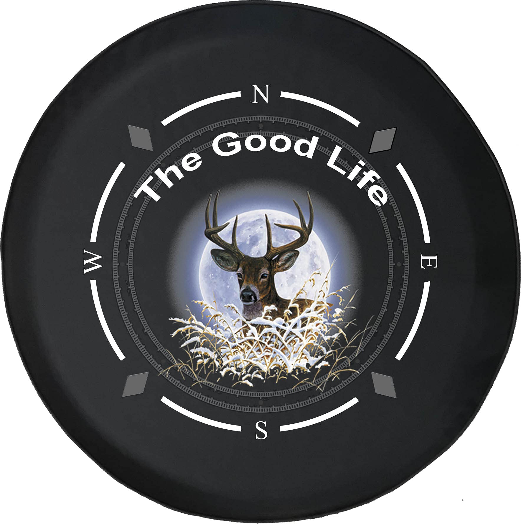 Premium American Unlimited Spare Tire Cover with Compass Design - The Good Life Buck Deer Wheel Protector | Universal Fit for SUVs, Trailers, RVs & Most Vehicles | Durable Outdoor Accessory for Camping & Road Trips
