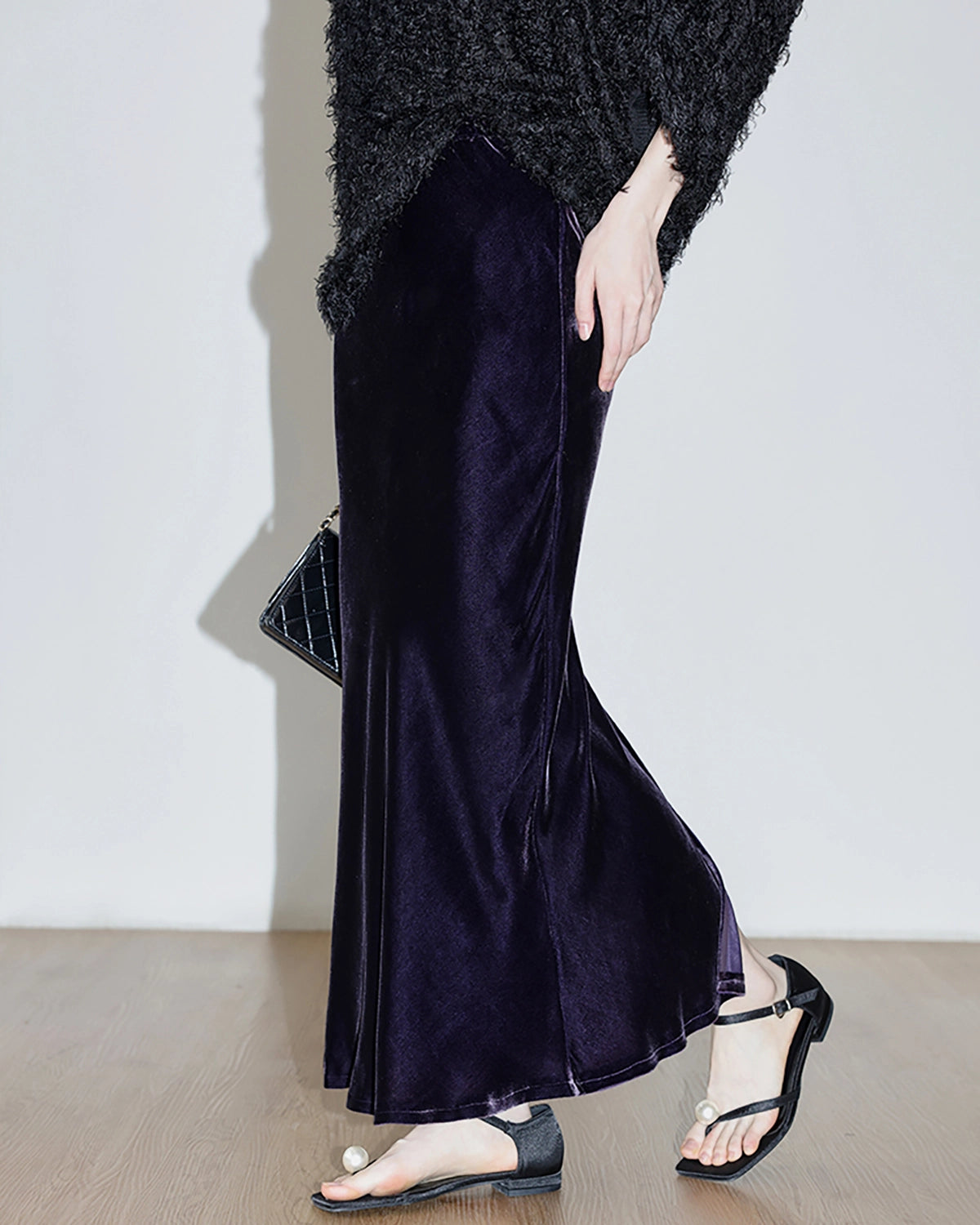 Luxury Silk Velvet Maxi Skirt with High Side Slit - Elegant Evening Dress for Women | Perfect for Parties, Weddings & Special Occasions