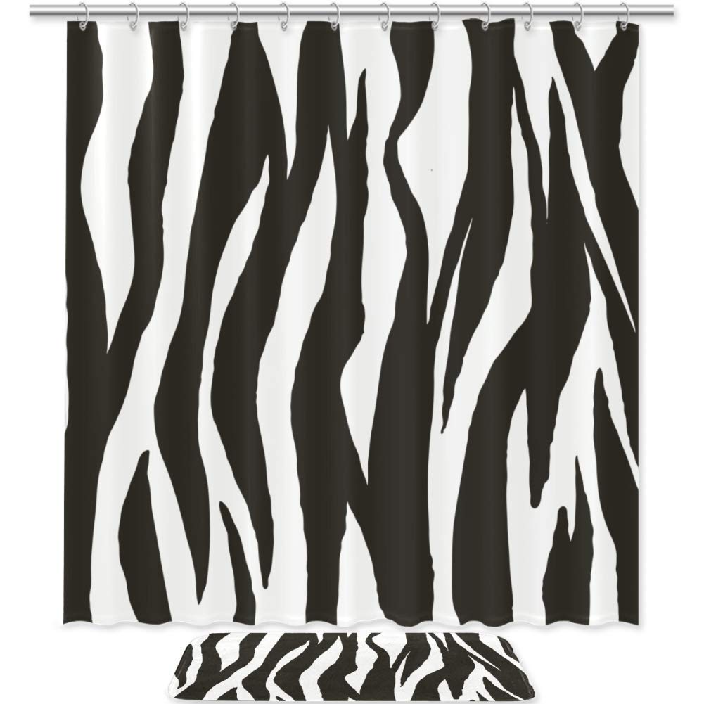 Anna Cowper Cartoon Zebra Shower Curtain Set - 72 Inch Waterproof Bath Curtain with Non-Slip Bath Mat & 12 Hooks | Fun Kids Bathroom Decor for Nursery, Children's Room & Guest Bath