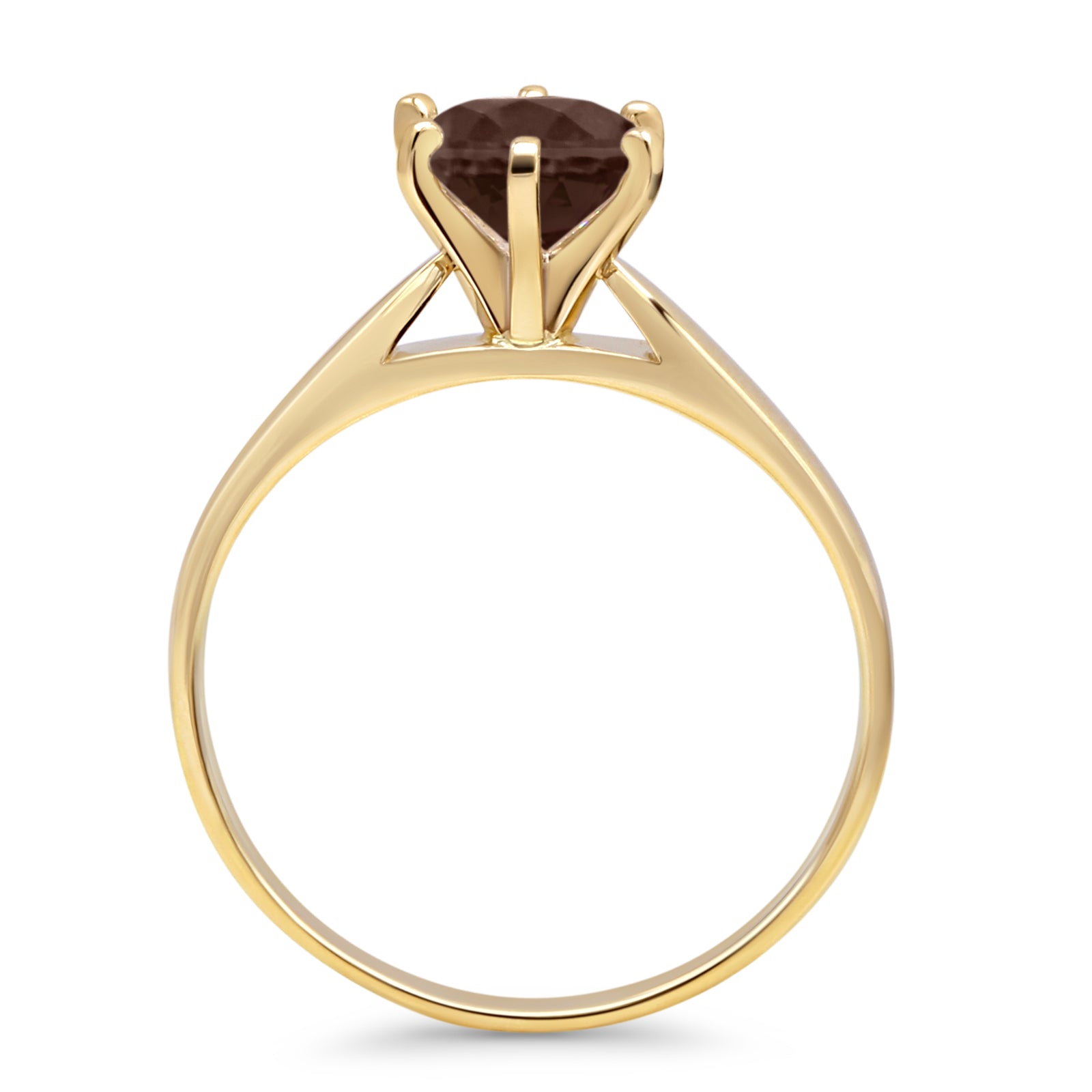 14K Yellow Gold Round Solitaire Natural Chocolate Smoky Quartz Ring for Women - Elegant Wedding, Engagement & Anniversary Jewelry Gift