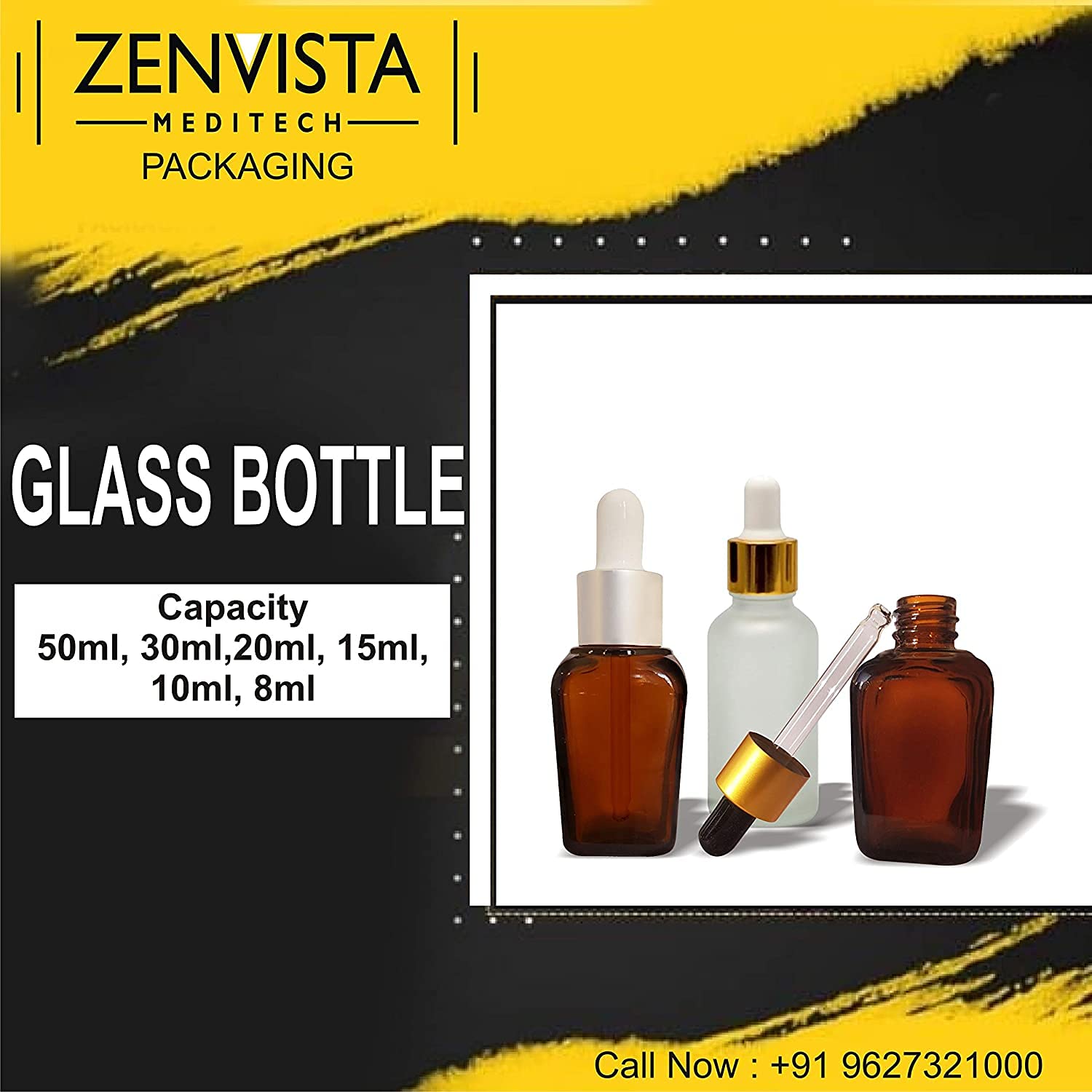 Zenvista MARKSCLEAR 30ml Square Amber Glass Dropper Bottle with Gold Plating - Essential Oil Bottles, Perfume Containers, DIY Skin Care Serum Dispensers - Pack of 5 for Home Spa, Aromatherapy & Gift Packaging