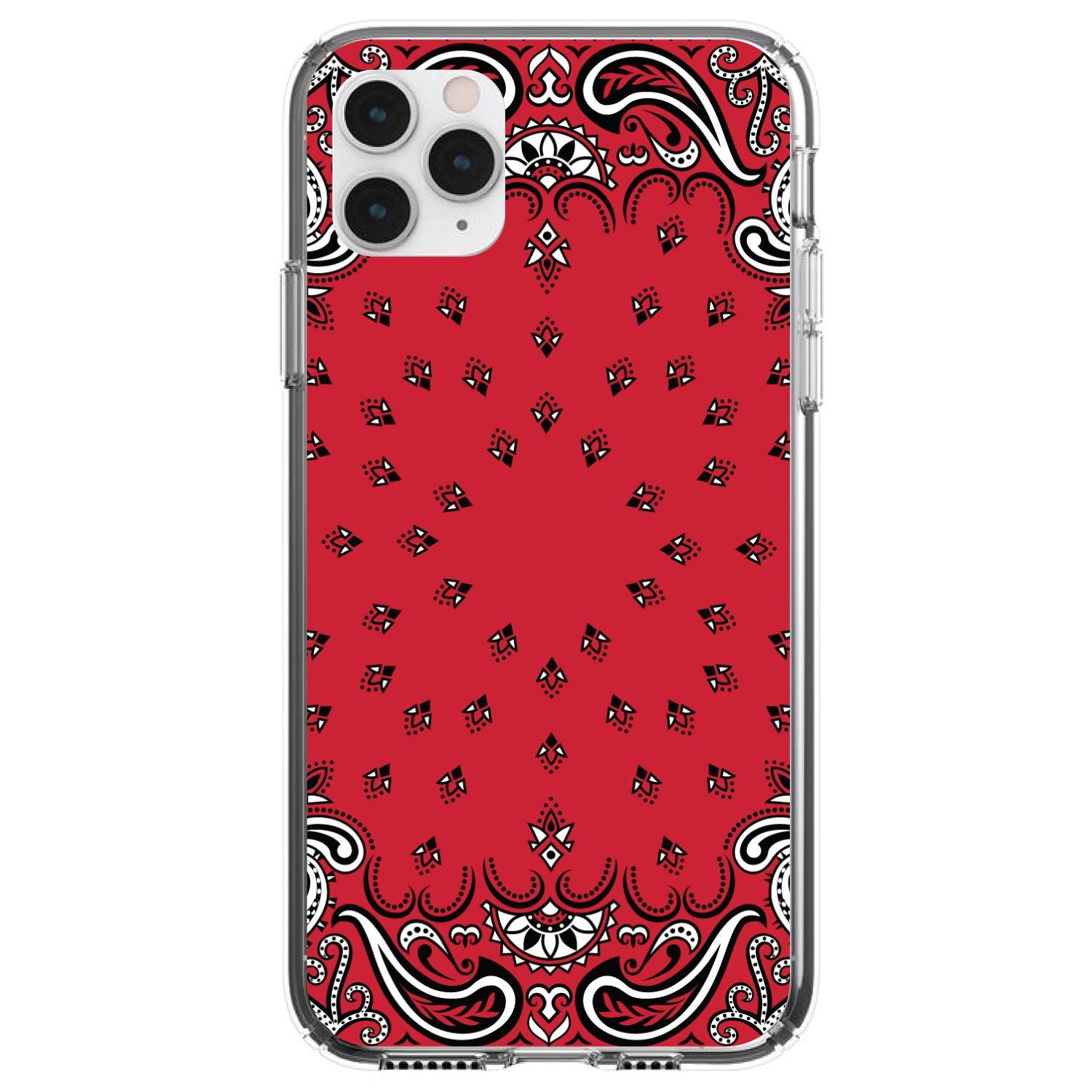 DistinctInk Clear Shockproof Hybrid Case for iPhone 13 Pro MAX (6.7 Inch) - Durable TPU Bumper & Acrylic Back with Tempered Glass Screen Protector - Stylish Bandana Print in Red, Black, White - Perfect for Outdoor Activities, Travel & Daily Protection