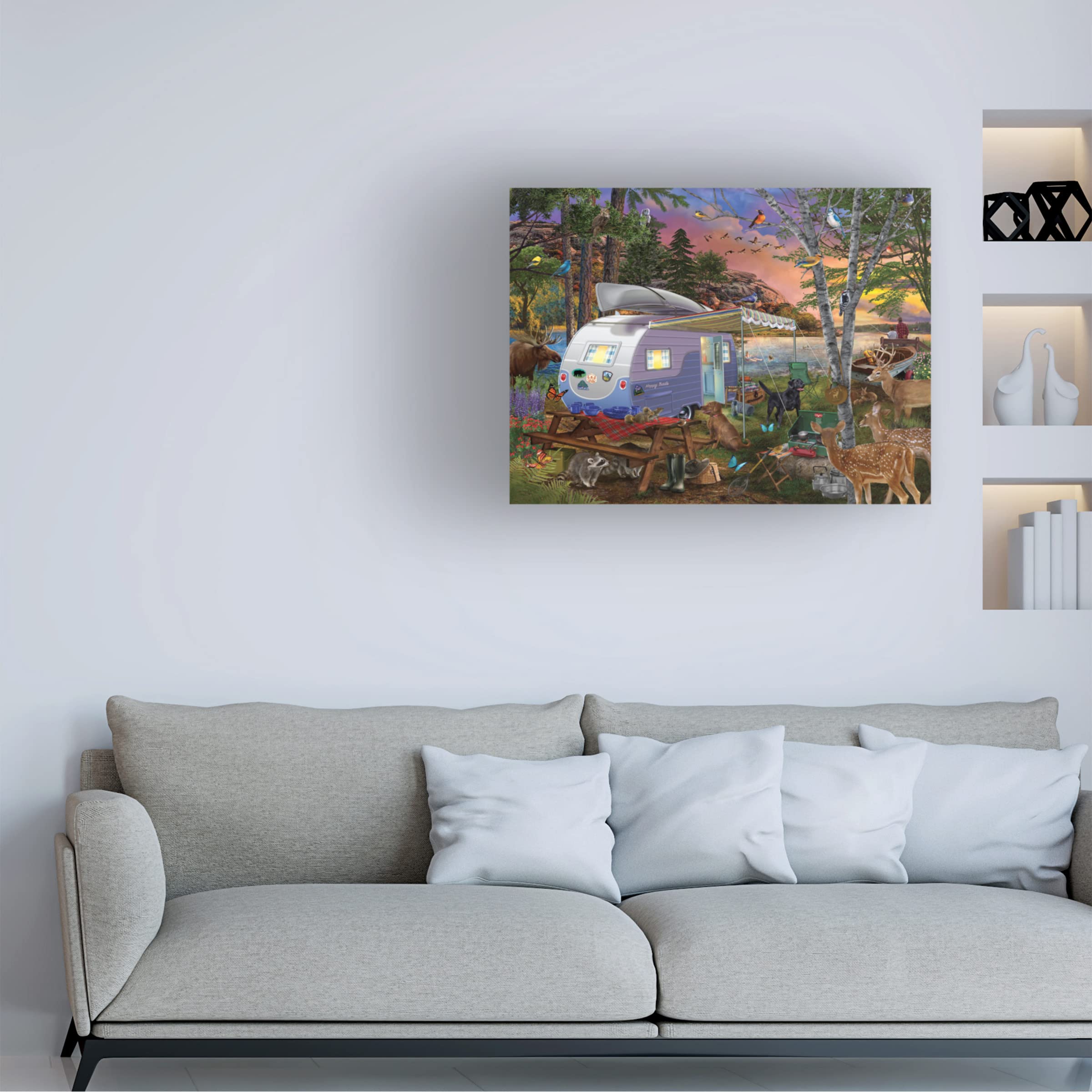 Trademark Fine Art 'Camp Site Watch Dogs' Canvas Print by Bigelow Illustrations - Perfect for Gaming Rooms, Living Room Decor & Gamer Gifts