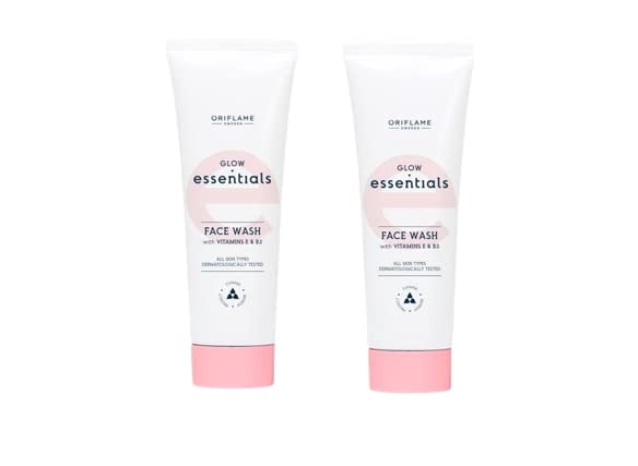 Essentials Glow Face Wash with Vitamin E & B3 - 2x125ml (Pack of 2) | Gentle Cleanser for Brightening & Hydration | Perfect for Daily Skincare Routine & Travel