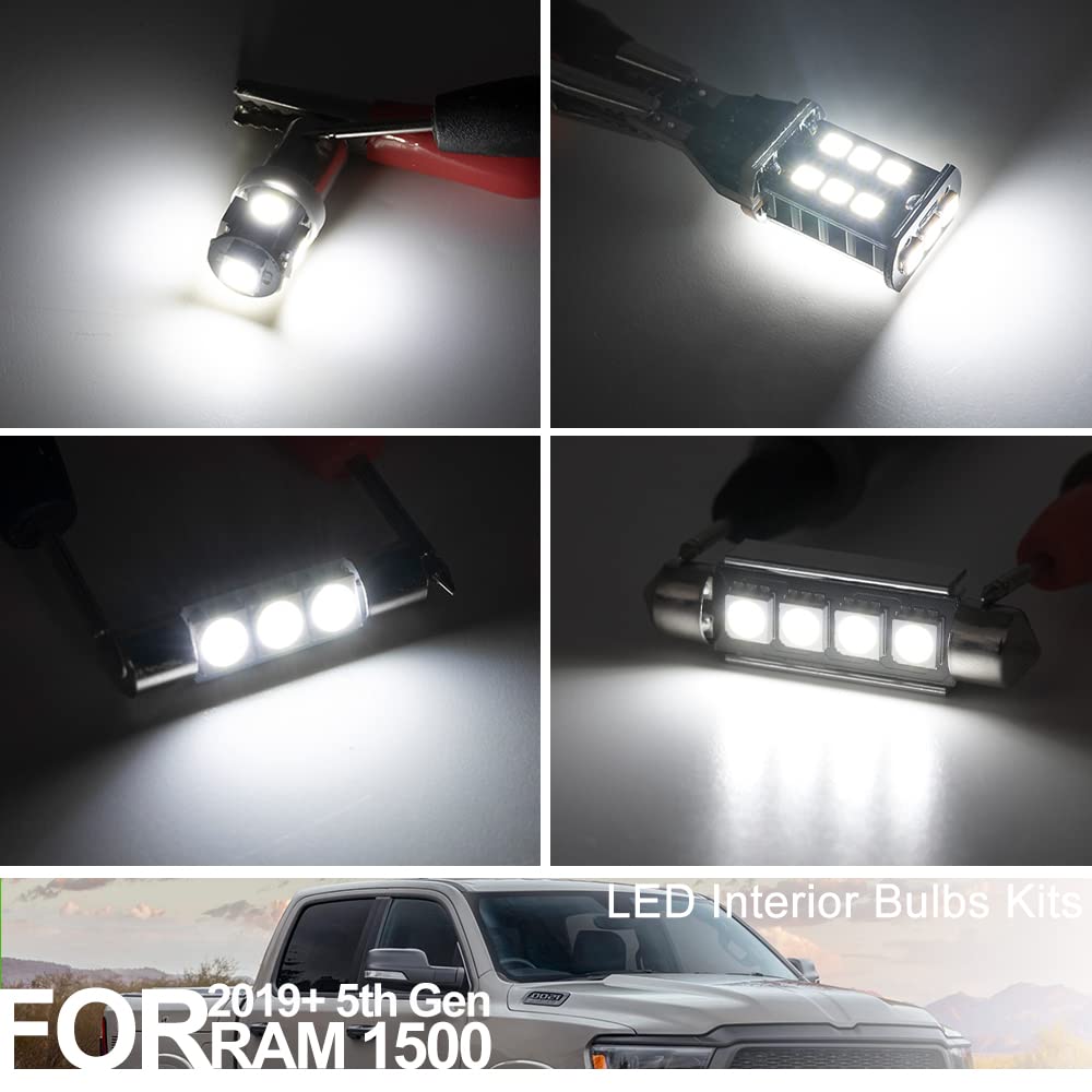 12-Pack 6000K Super Bright White LED Interior Light Bulbs for 2019-2022 Dodge RAM 1500 5th Gen - Dome, Map, Footwell & Cargo Lights with Free Installation Tool - Perfect for Night Driving & Interior Upgrades