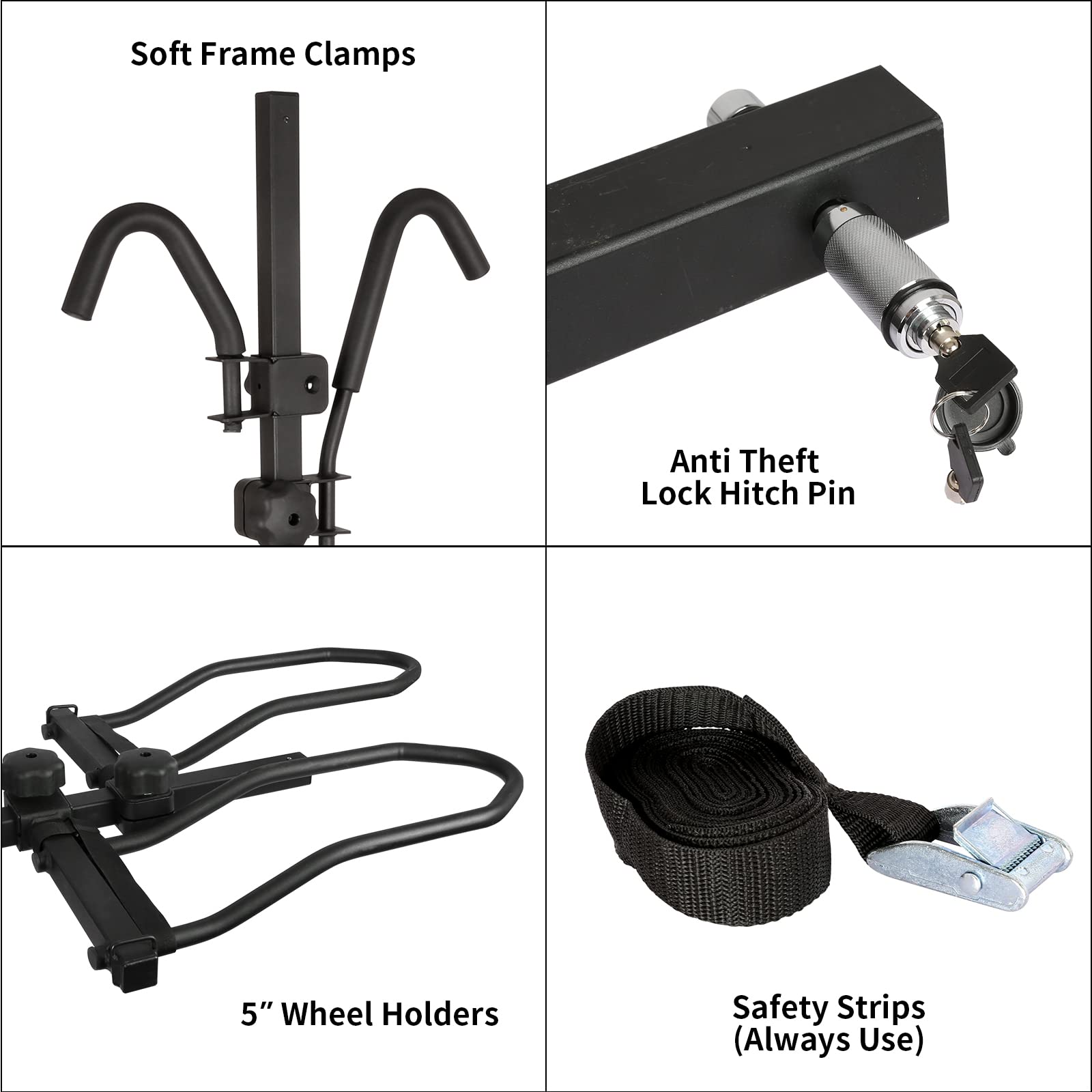WEIZE Hitch Bike Rack - Wobble Free Smart Tilting Folding Bicycle Carrier for Standard, Fat Tire & Electric Bikes - 2-Bike Capacity (160 lbs) for 2-inch Receiver - Perfect for Road Trips, Camping & Outdoor Adventures