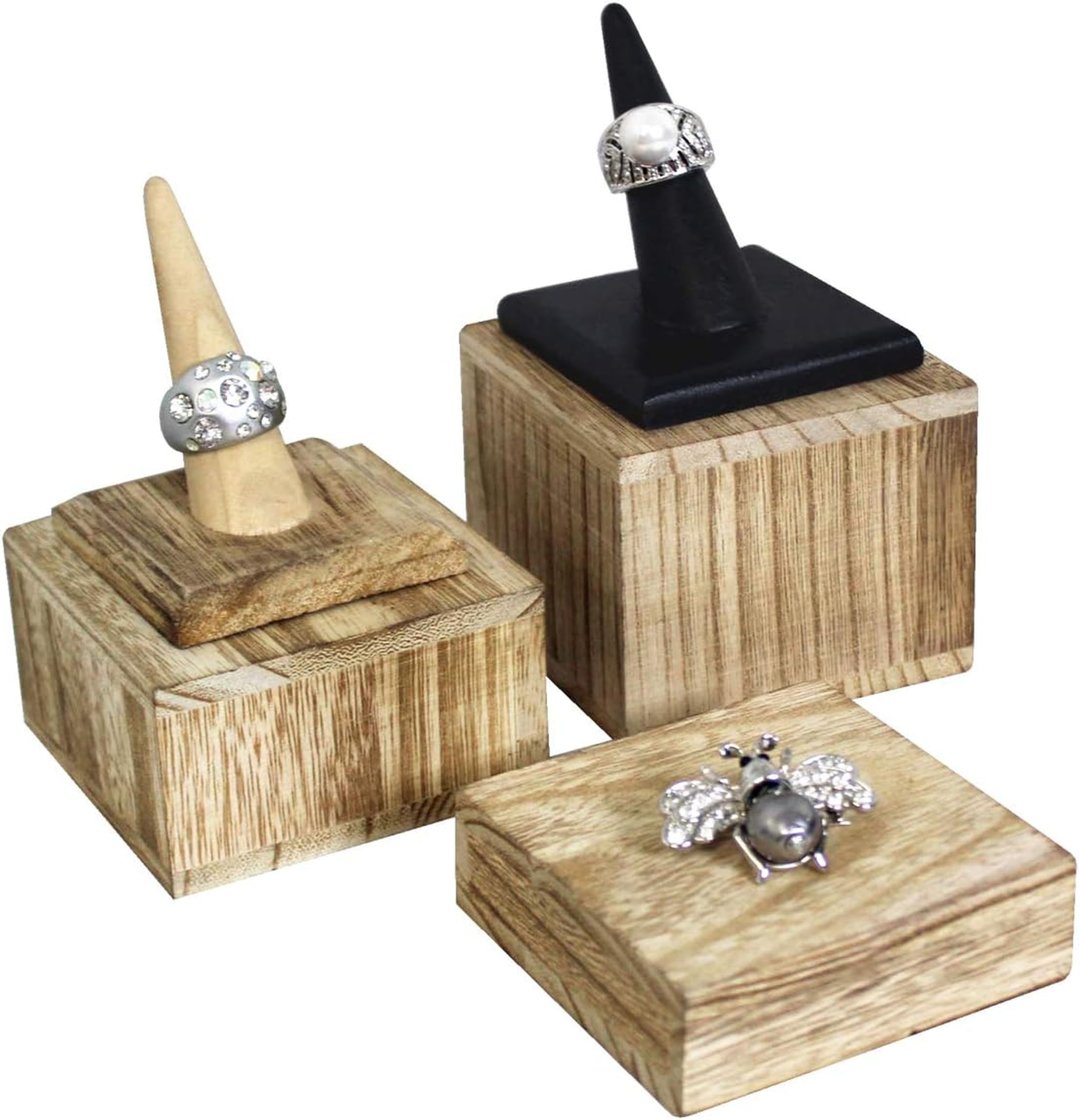Hamdan Customizable Wooden Display Risers Set - 3 Tiered Height Stands for Jewelry, Watches, Cosmetics & Accessories (Natural Wood) - Perfect for Boutique Displays, Trade Shows & Home Decor Organization