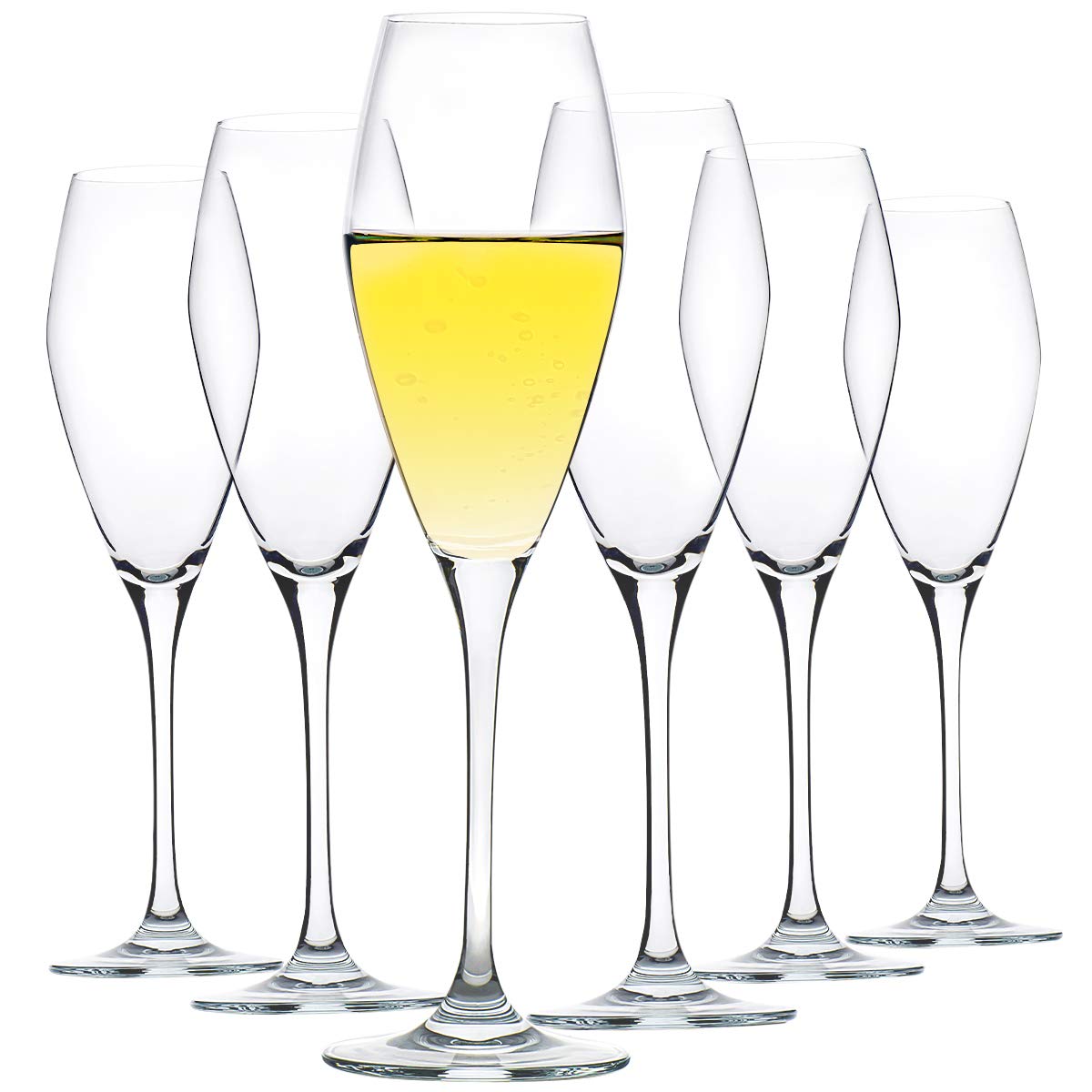 FAWLES 6-Piece Crystal Champagne Flutes Set - 9 oz Elegant Prosecco & Sparkling Wine Glasses for Weddings, Parties & Celebrations