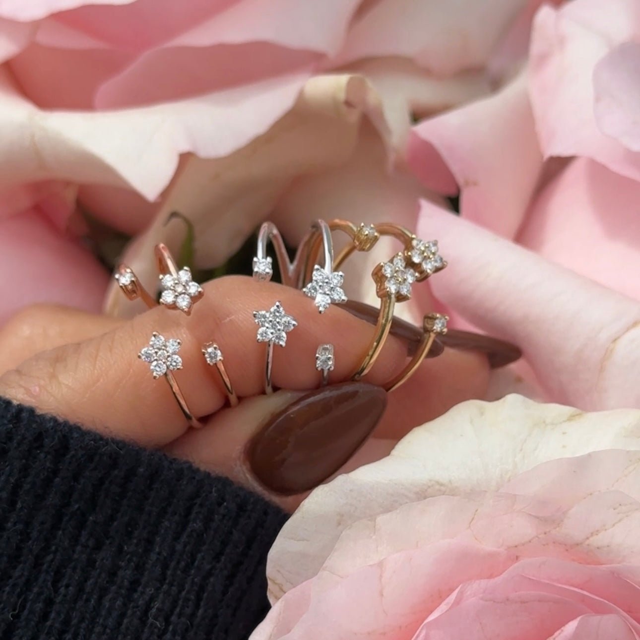 14k Yellow Gold Floating Diamond Flower Wrap Ring - Elegant Stackable Band for Everyday Wear & Special Occasions