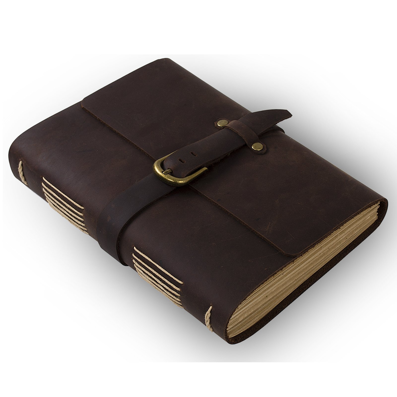 Handmade Ancicraft Leather Journal - A5 Lined Paper Diary Notebook with Strap Buckle & Gift Box | Perfect for Travel, Writing & Gift Giving (A5-Buckle-Lined Craft Paper)