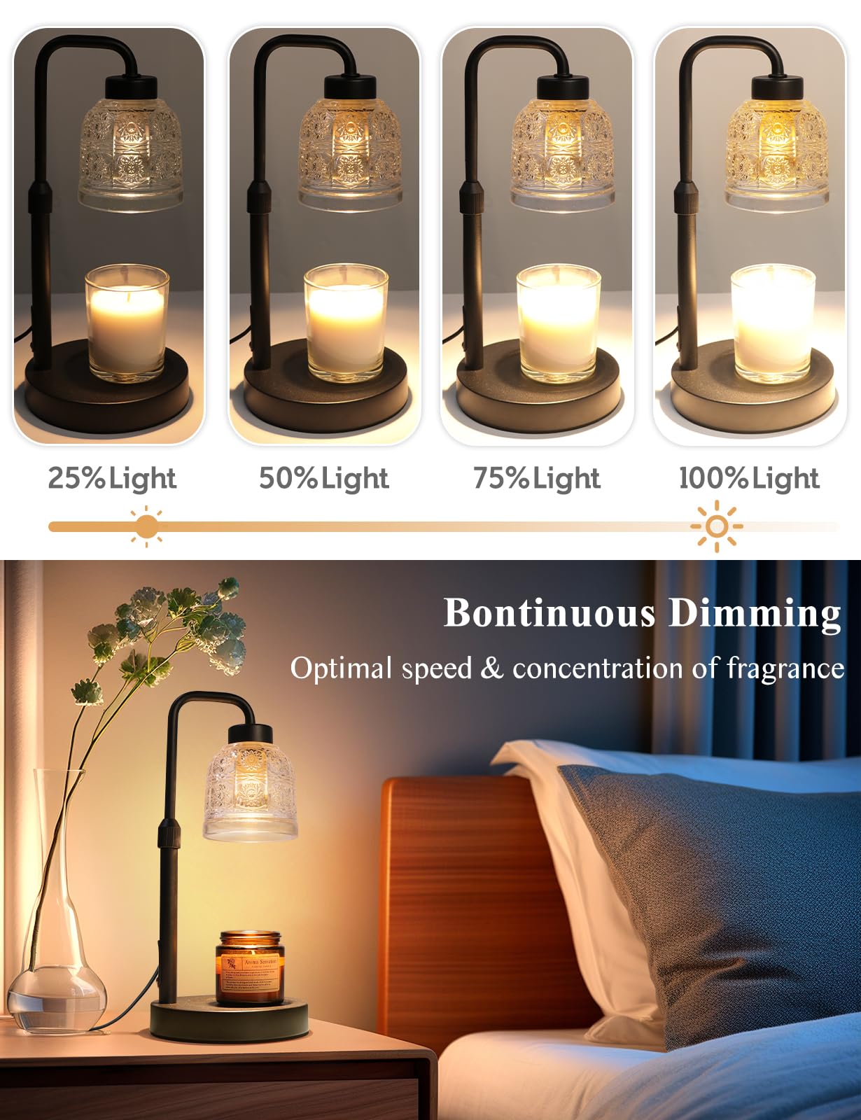 Dimmable Candle Warmer Lamp with Timer & Adjustable Height - Wax Melt Warmer for Scented Jar Candles - Includes 2 Bulbs - Perfect Gift for Women, Mom & Friends - Ideal for Home, Office, Spa & Relaxation