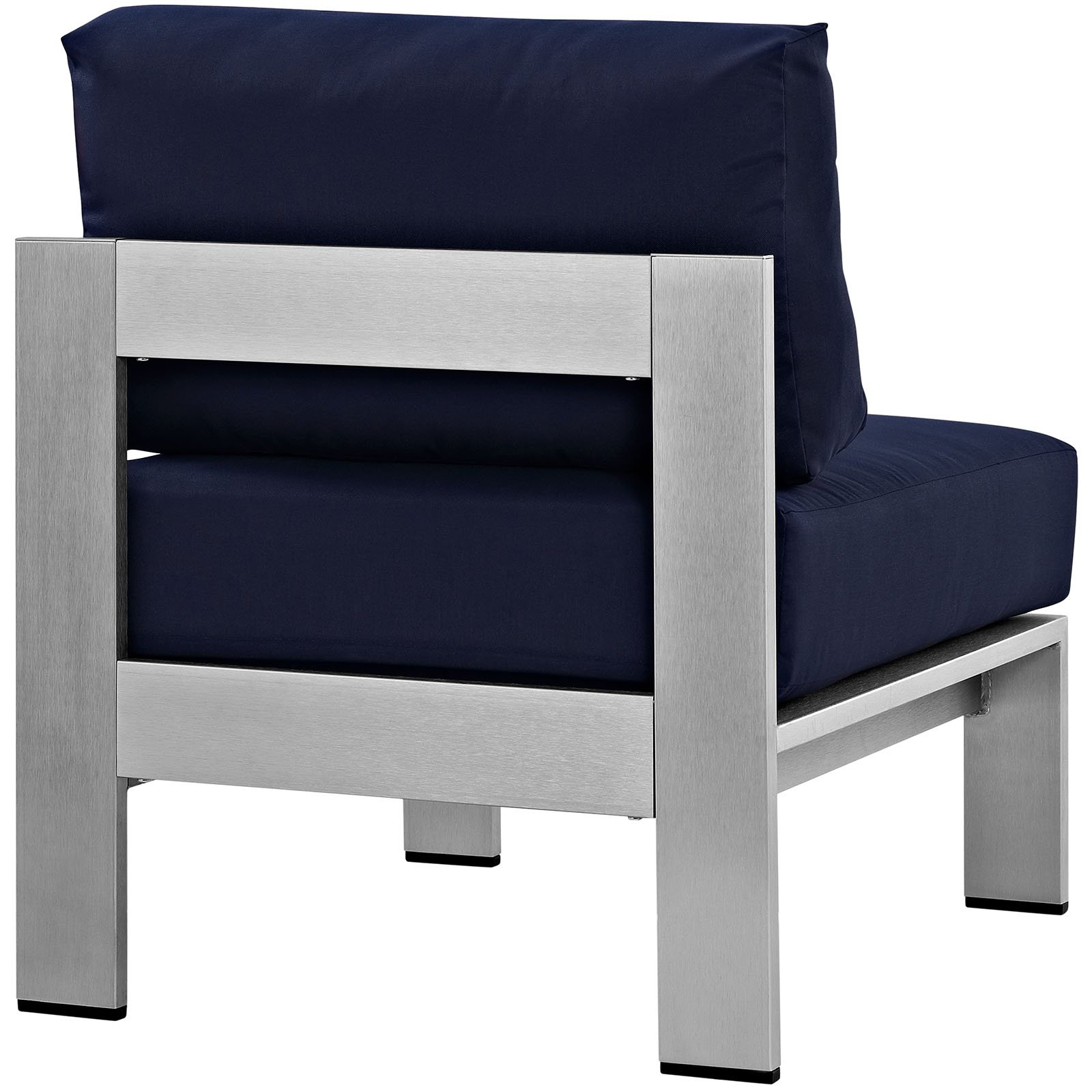 Modway Shore Aluminum Outdoor Patio Armless Chair - Silver Navy - Lightweight & Weather-Resistant for Poolside, Garden, Deck, and Patio Relaxation