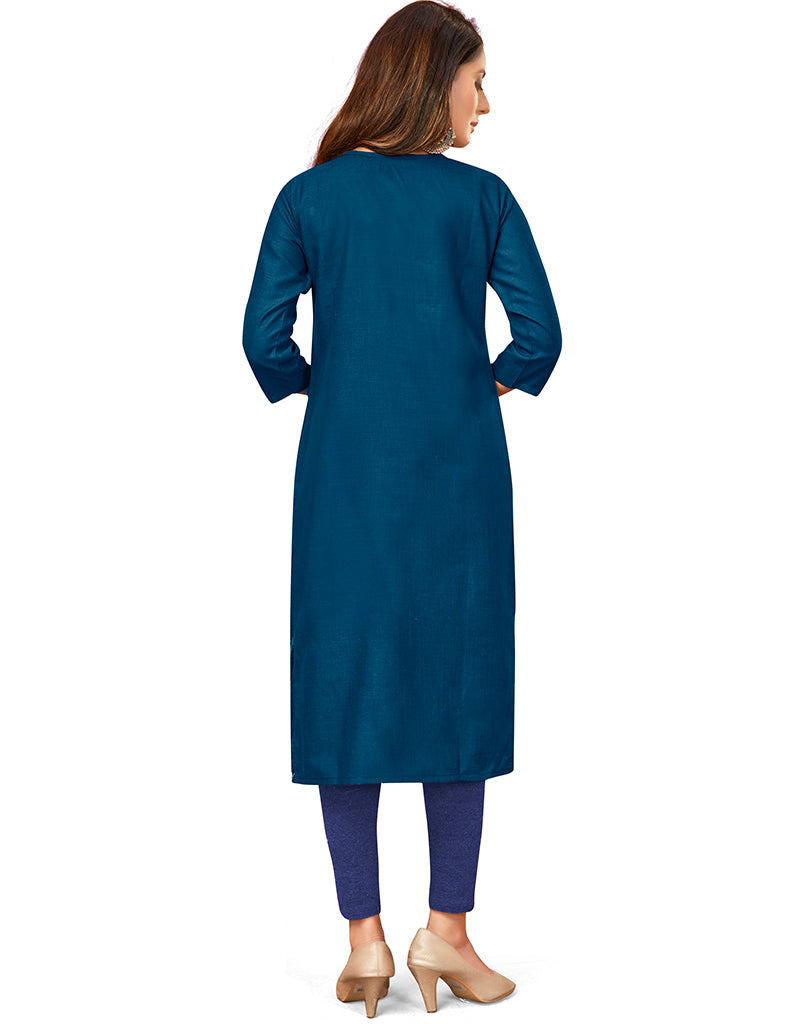 Blue Handloom Slab Chudidar Kurti for Women - Traditional Indian Ethnic Wear for Festivals, Weddings & Casual Outfits