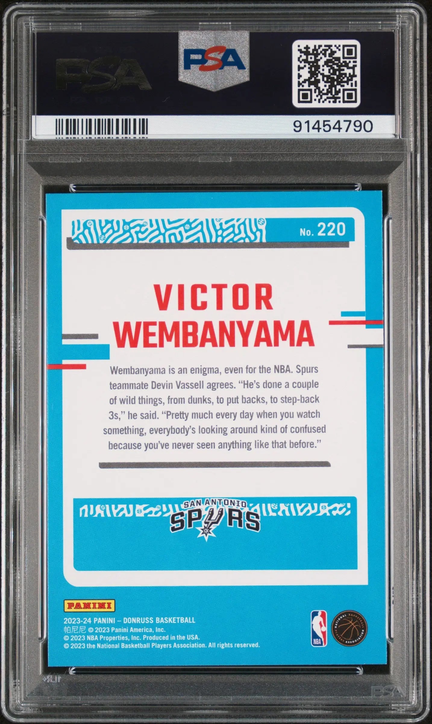 2023 Panini Donruss Basketball Victor Wembanyama Rated Rookie PSA 10 #220 - NBA Collectible Card for Trading, Investing & Display - Perfect for Sports Memorabilia Enthusiasts & Card Collectors