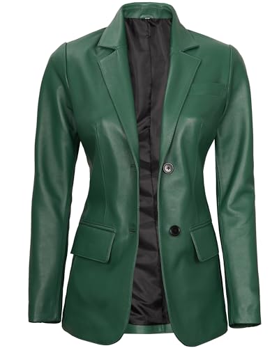 Green - Leather Blazer Women
