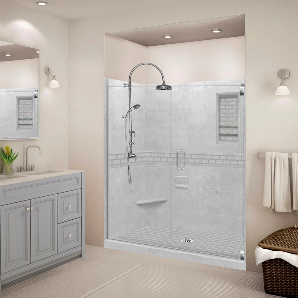 60 Alcove Portland Cement Sistine Stone & Subway Tile Shower Remodel Kit - DIY Bathroom Renovation for Modern Home Upgrades