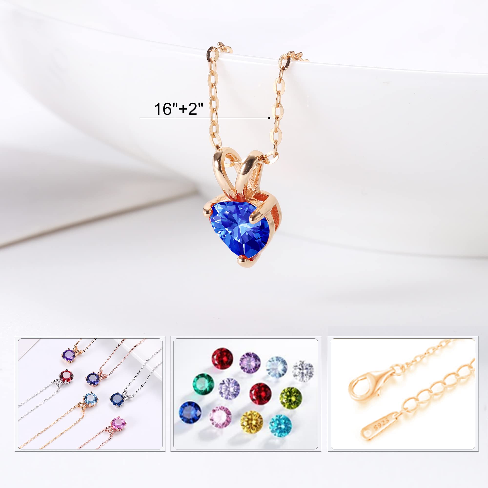 Heart Birthstone Necklace for Women - 925 Sterling Silver Dainty Heart Pendant, Sparkling Anniversary & Birthday Jewelry Gift for Mom, Wife, Daughter, Grandma | Perfect for Mother's Day, Valentine's Day & Special Occasions