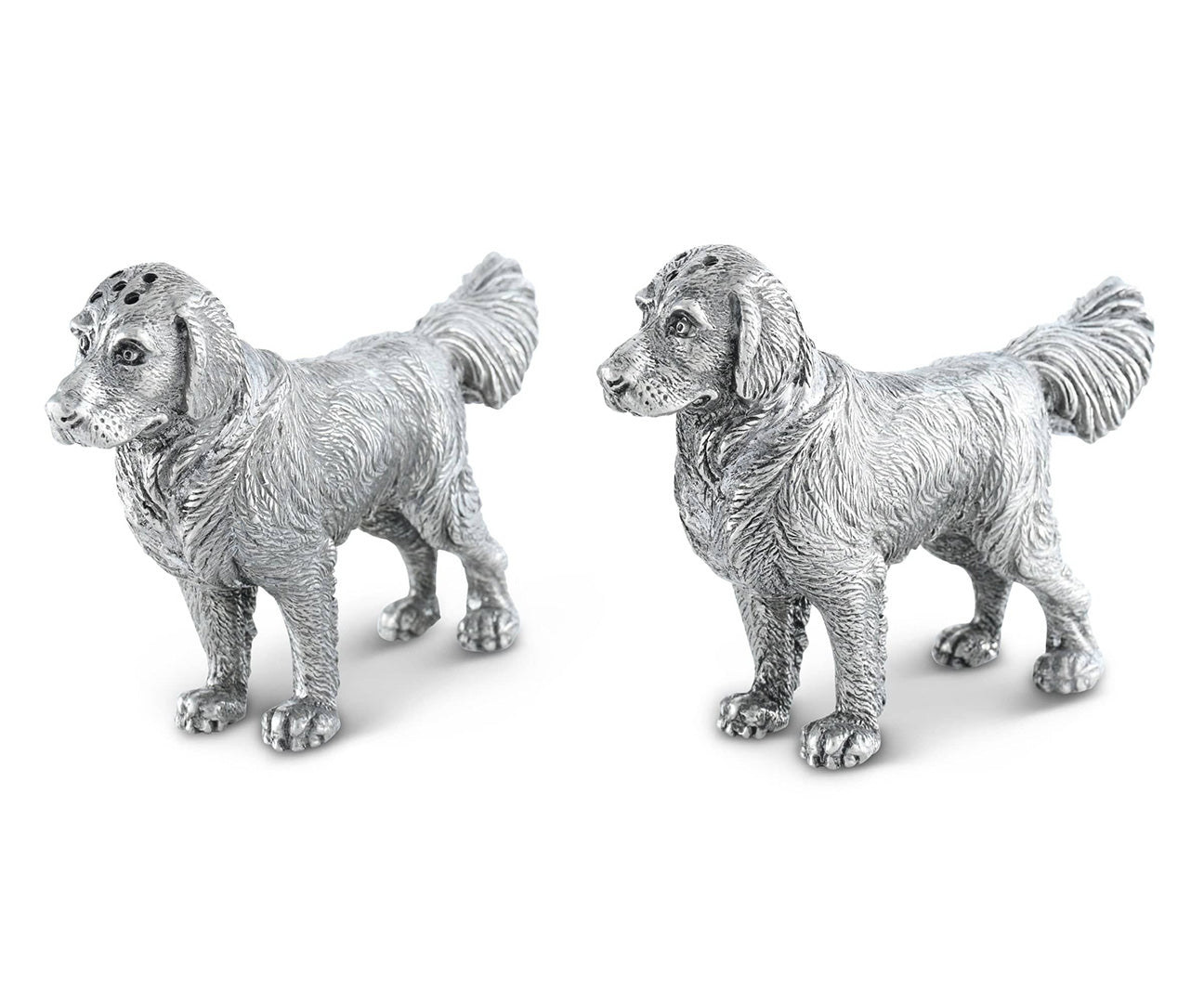 Vintage Pewter Retriever Dog Salt and Pepper Shakers Set - Perfect for Kitchen, Dining Table, and Dog Lover Gifts
