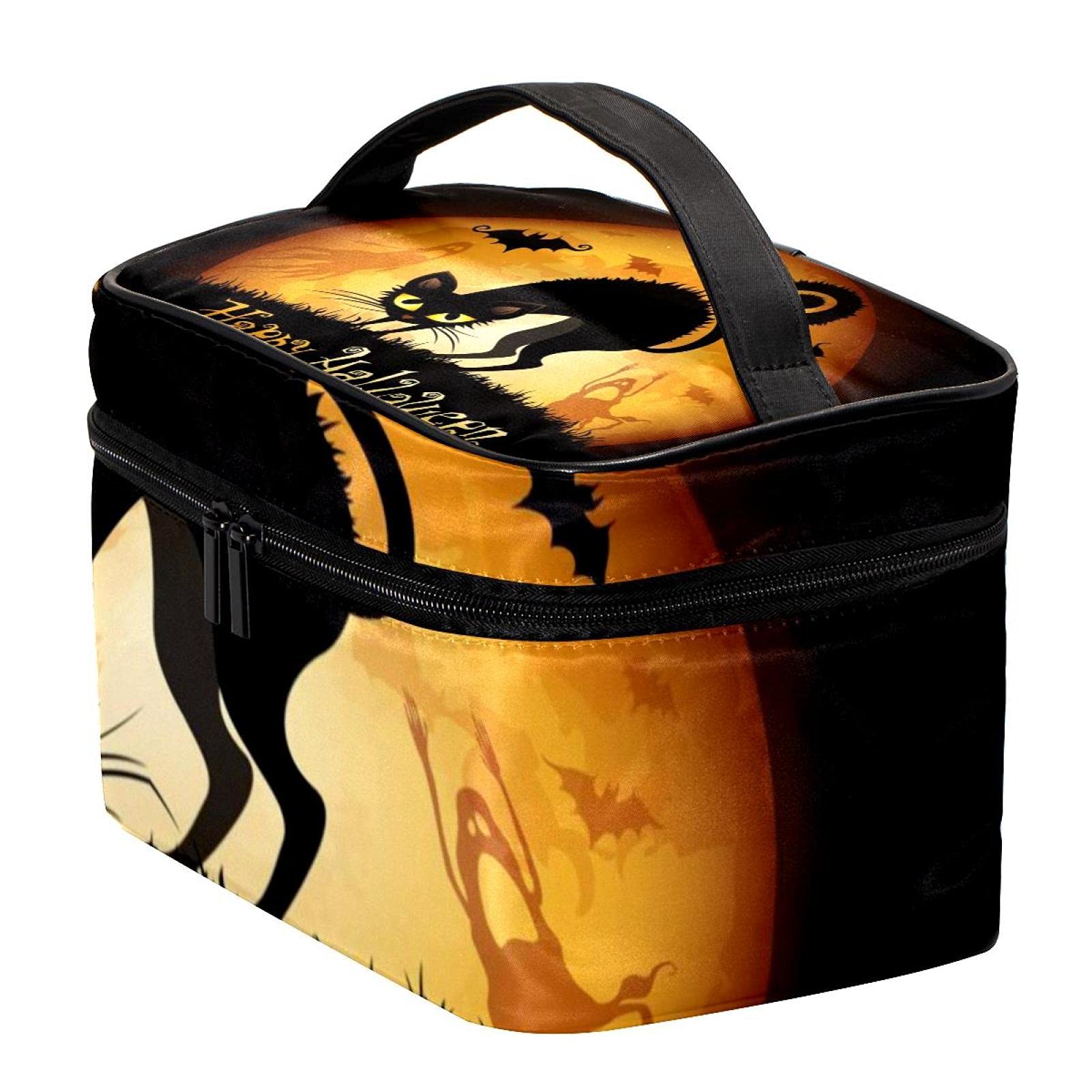 Halloween Black Cat & Bat Travel Makeup Bag - Large Cosmetic Organizer with Zipper, Toiletry Pouch for Women & Girls | Perfect for Travel, Gym, and Daily Essentials Storage