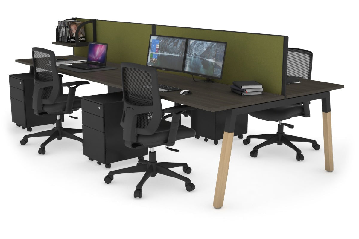 Quadro A Legs 4-Person Office Workstation with Wood Legs & Cross Beam [1800L x 700W] - Perfect for Collaborative Workspaces, Home Offices, and Modern Work Environments
