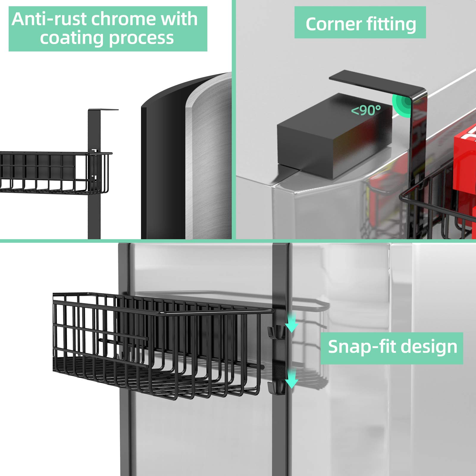 4 Tier Magnetic Spice Rack Organizer - Strong Refrigerator Spice Shelf with Utility Hooks for Kitchen Storage - Holds Seasoning Bottles, Plastic Wraps & Garbage Bags - Perfect for Pantry, Fridge & Small Space Organization (Black)