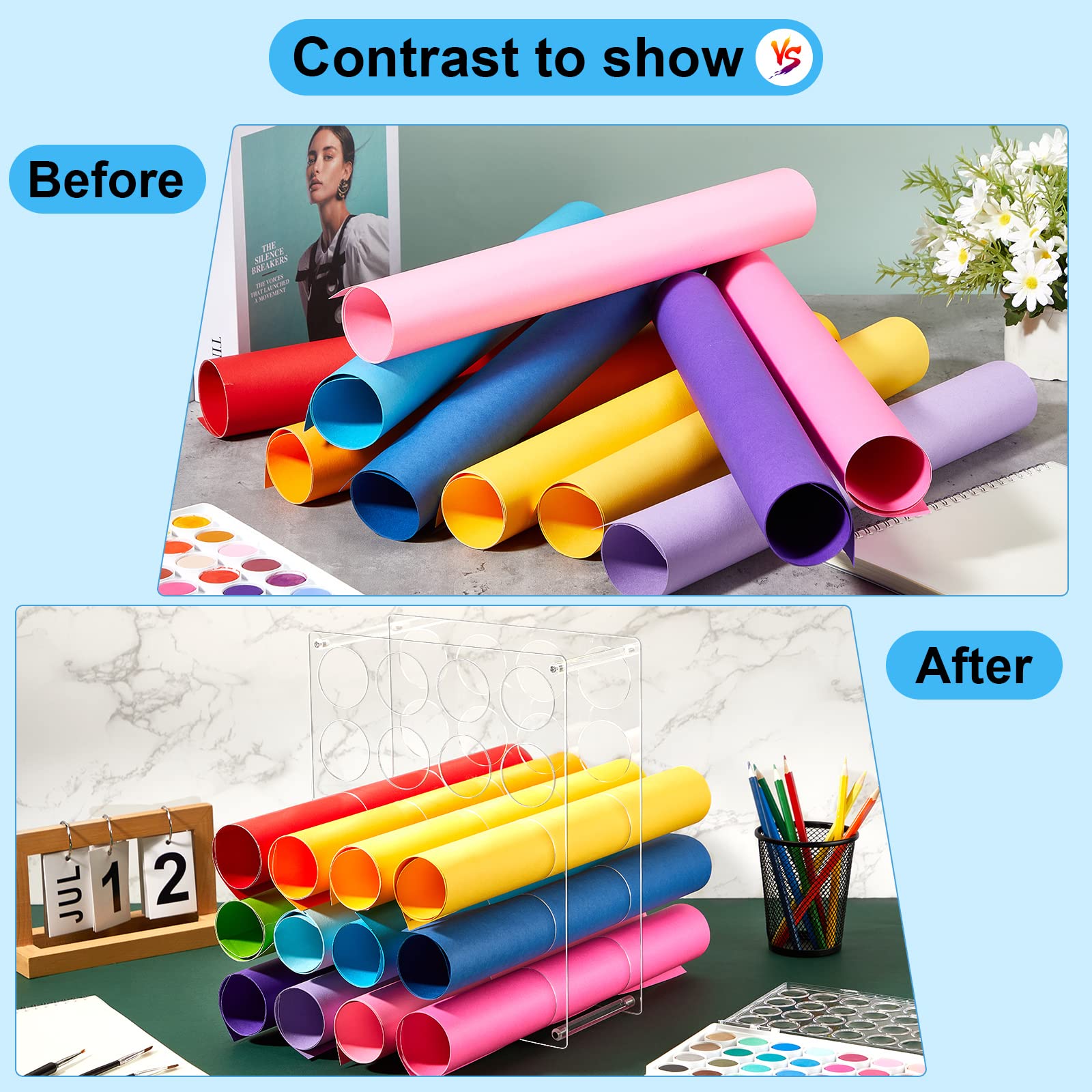 Tuanse 3 Pack Acrylic Vinyl Roll Holder Rack - 60 Hole Craft Vinyl Storage Organizer for Cricut, Silhouette - High Capacity, Lightweight & Sturdy Art Room Organization - Perfect for Scrapbooking, DIY Crafts & Home Office Storage