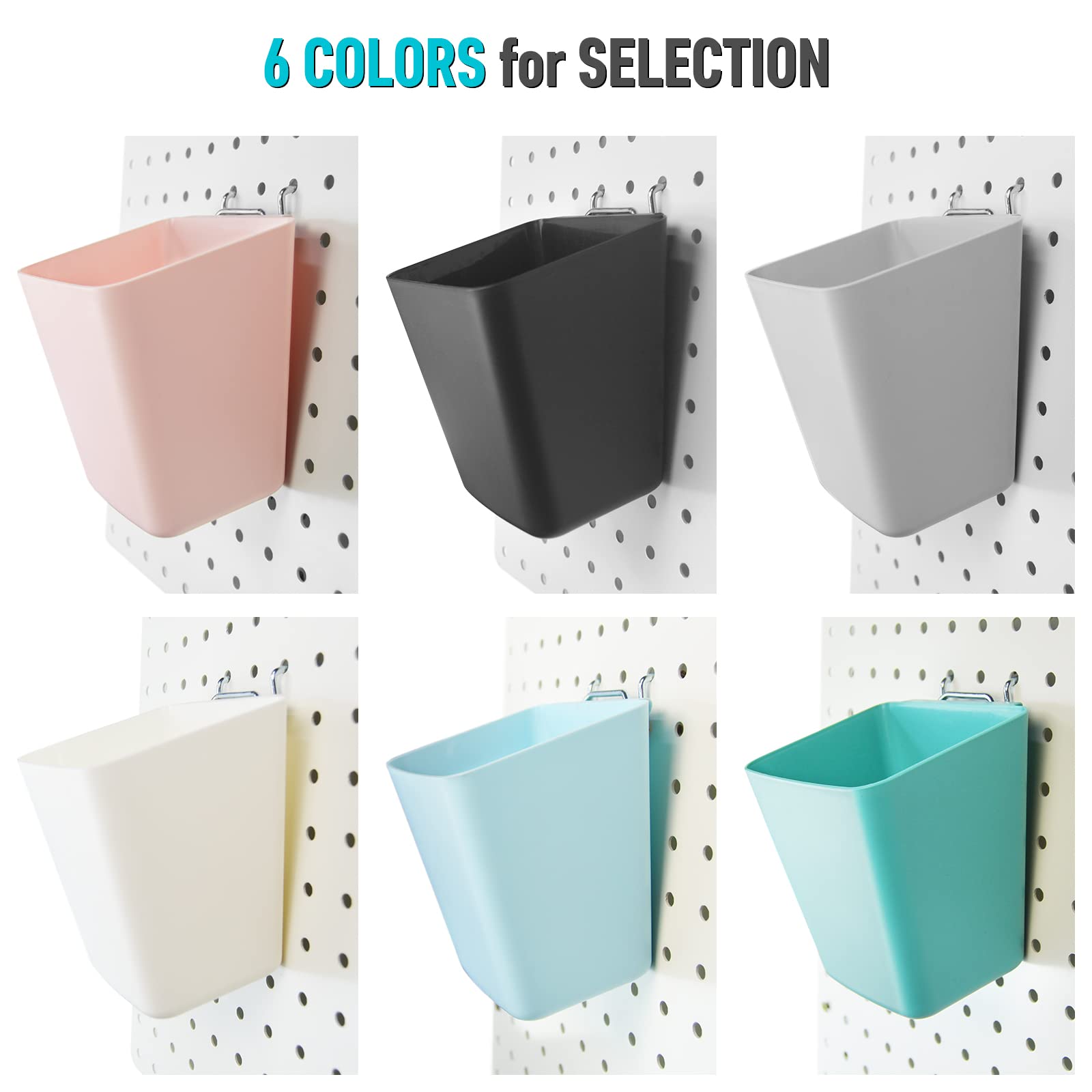 G.CORE Large Pegboard Storage Bins 6-Pack with Hooks - Square Pegboard Cup Holders for Garage, Workshop, Craft Room, Office & Kitchen Organization (Green) - Perfect for Tools, Craft Supplies & Home Organization