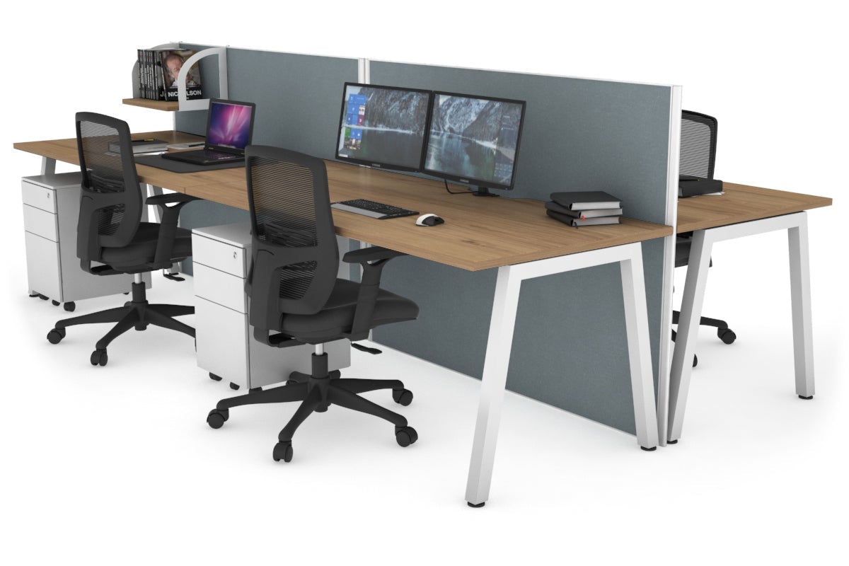 Horizon Quadro 4-Person Office Workstation Bench with A-Legs | 1400L x 800W Dimensions | Cable Management Scallop | Perfect for Collaborative Workspaces & Open Office Environments