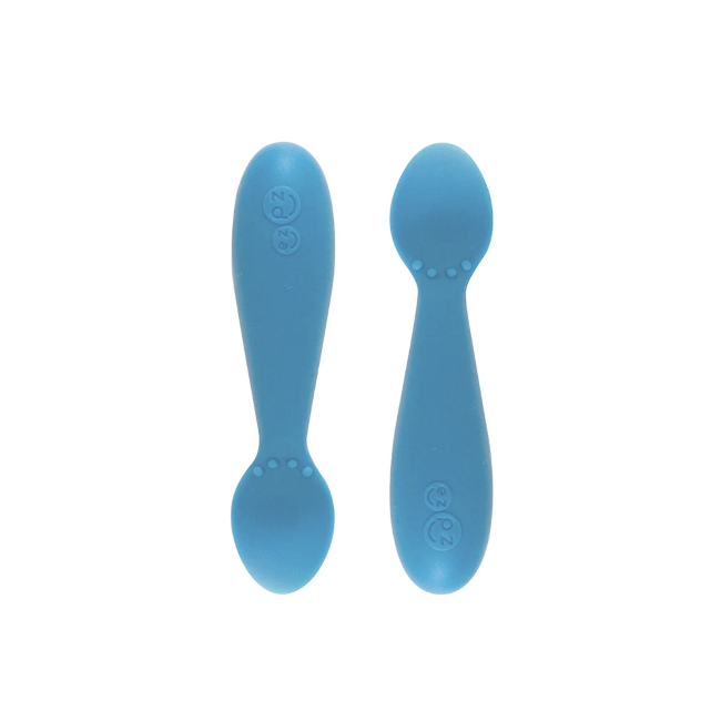 Ezpz Tiny Spoon Set of 2 - Blue Baby Feeding Spoons | Perfect for Baby-Led Weaning, First Foods & On-the-Go Meals