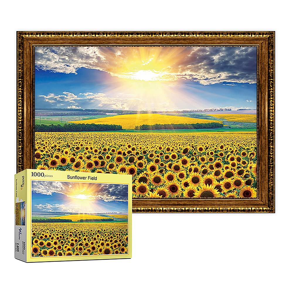1000 Piece Sunflower Field Jigsaw Puzzle for Adults - Premium Paper Puzzle with Vibrant Art - Perfect for Family Game Night & Stress Relief Activities
