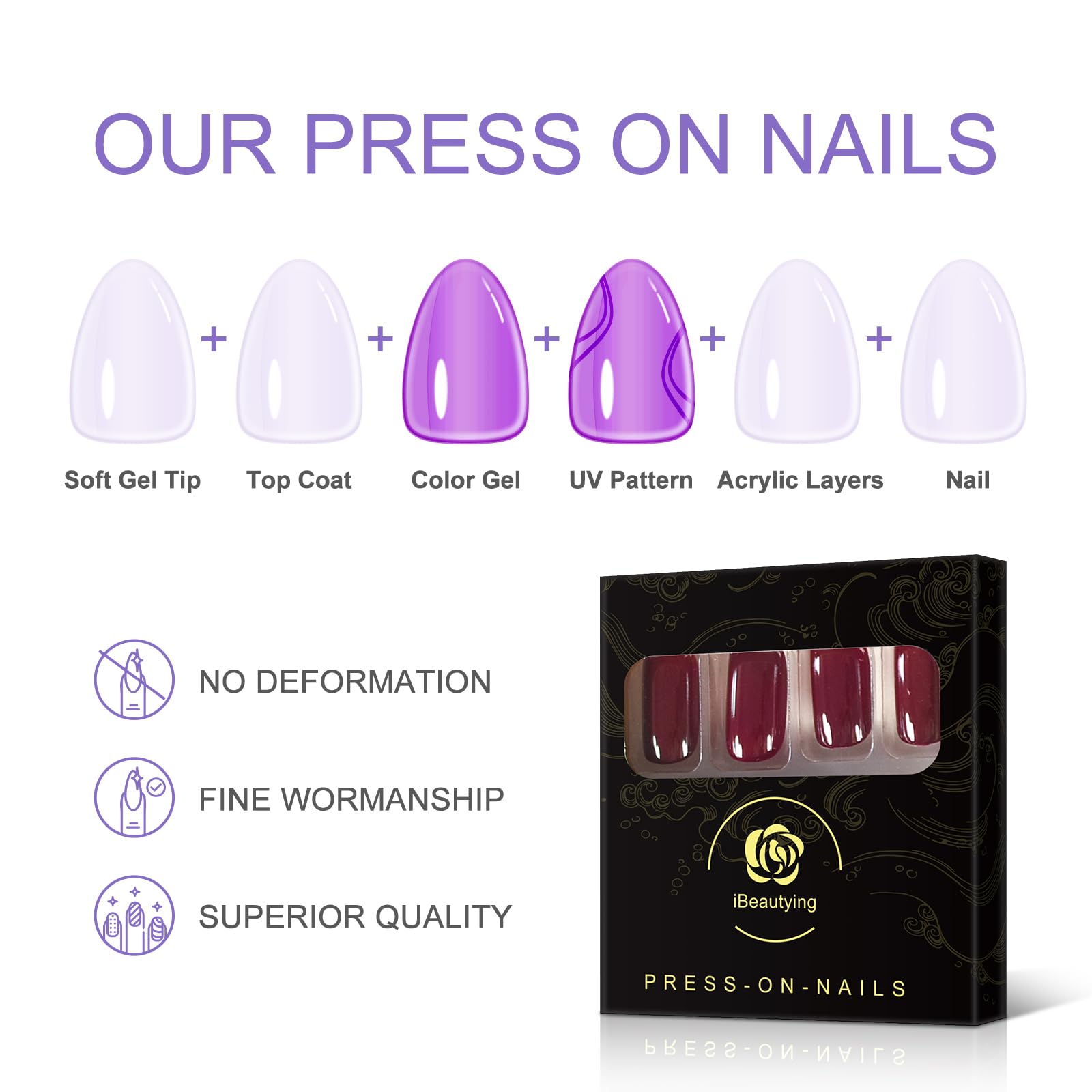 Burgundy Claret Red Press On Nails - Short Square Fake Nails with UV Gel Finish | 24-Piece Reusable Nail Kit with Jelly Glue & 10 Sizes | Perfect for Parties, Weddings, Date Nights & Everyday Wear