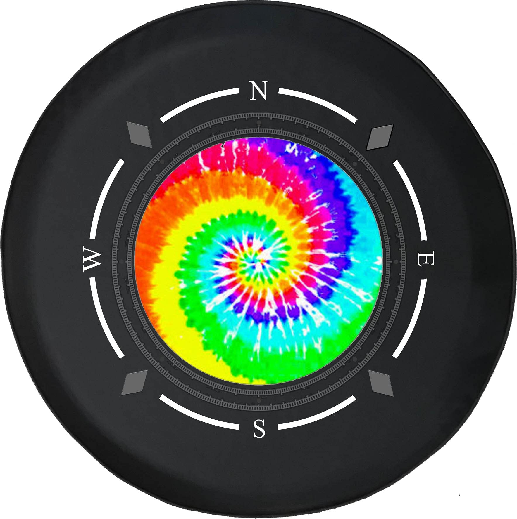 Colorful Tie Dye Spiral Compass Spare Tire Cover - Universal Fit for SUV, Trailer, RV & Most Vehicles | Waterproof & UV Resistant Wheel Protection for Outdoor Adventures & Road Trips